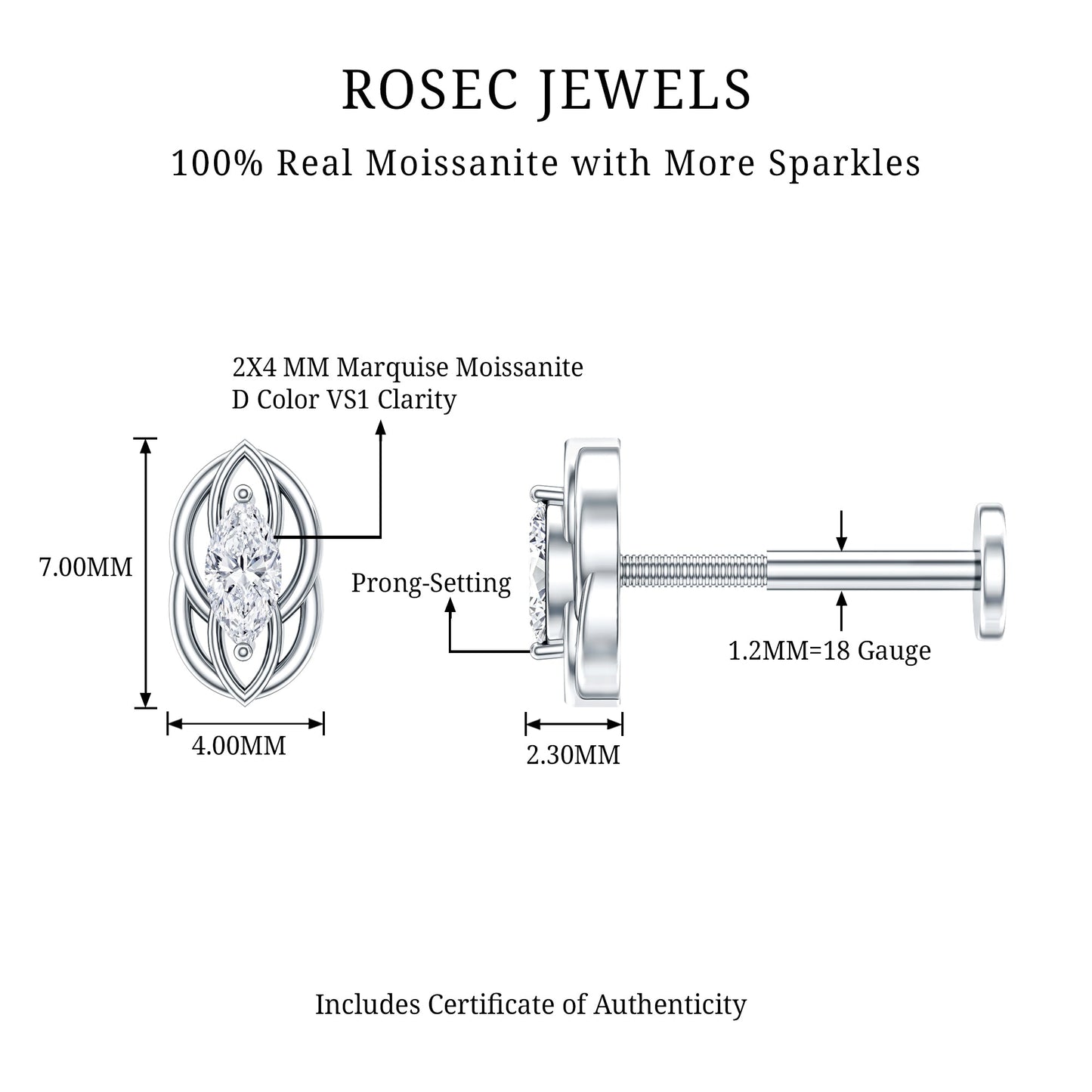 Minimal Marquise Cut Moissanite Cartilage Earring