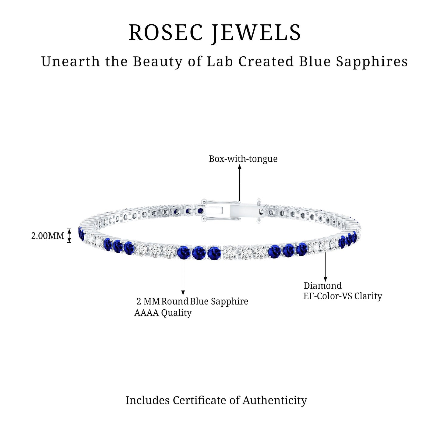 Prong Set Lab Grown Diamond Sapphire Eternity Tennis Bracelet