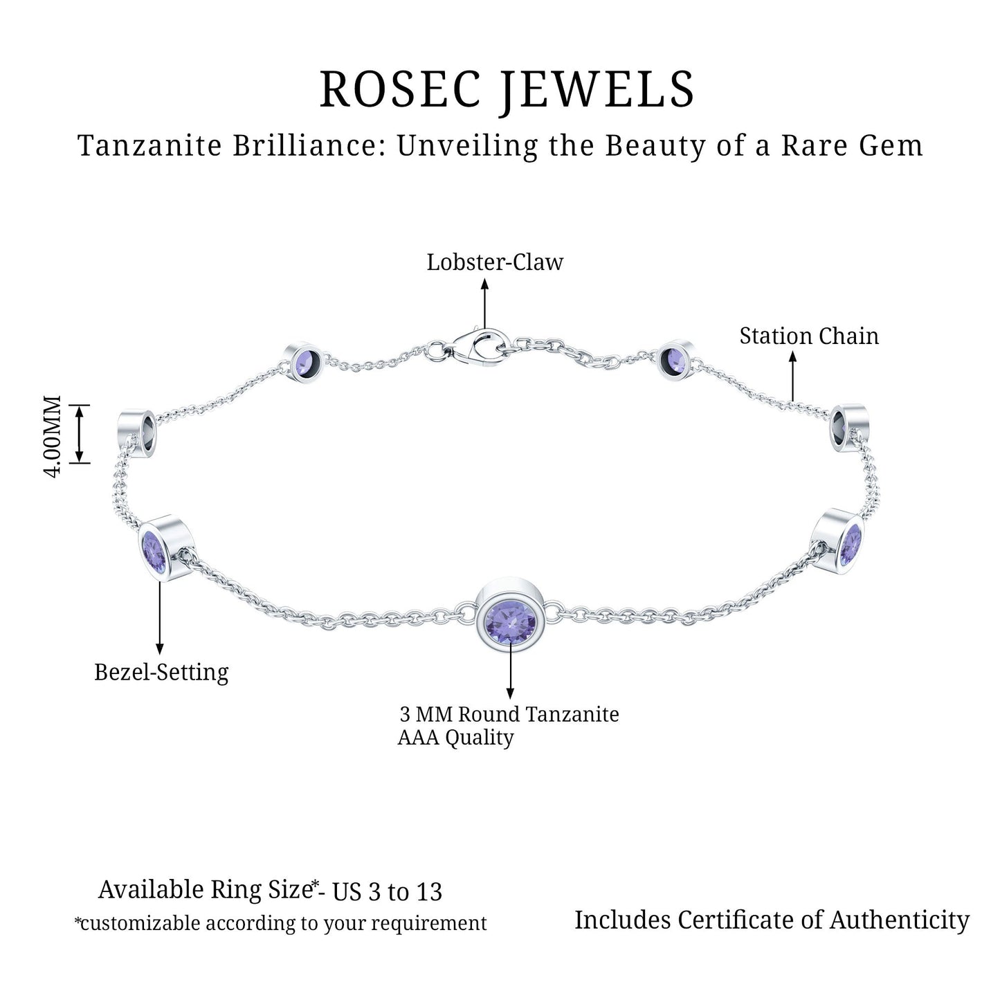 Certified Natural Tanzanite Chain Bracelet for Her