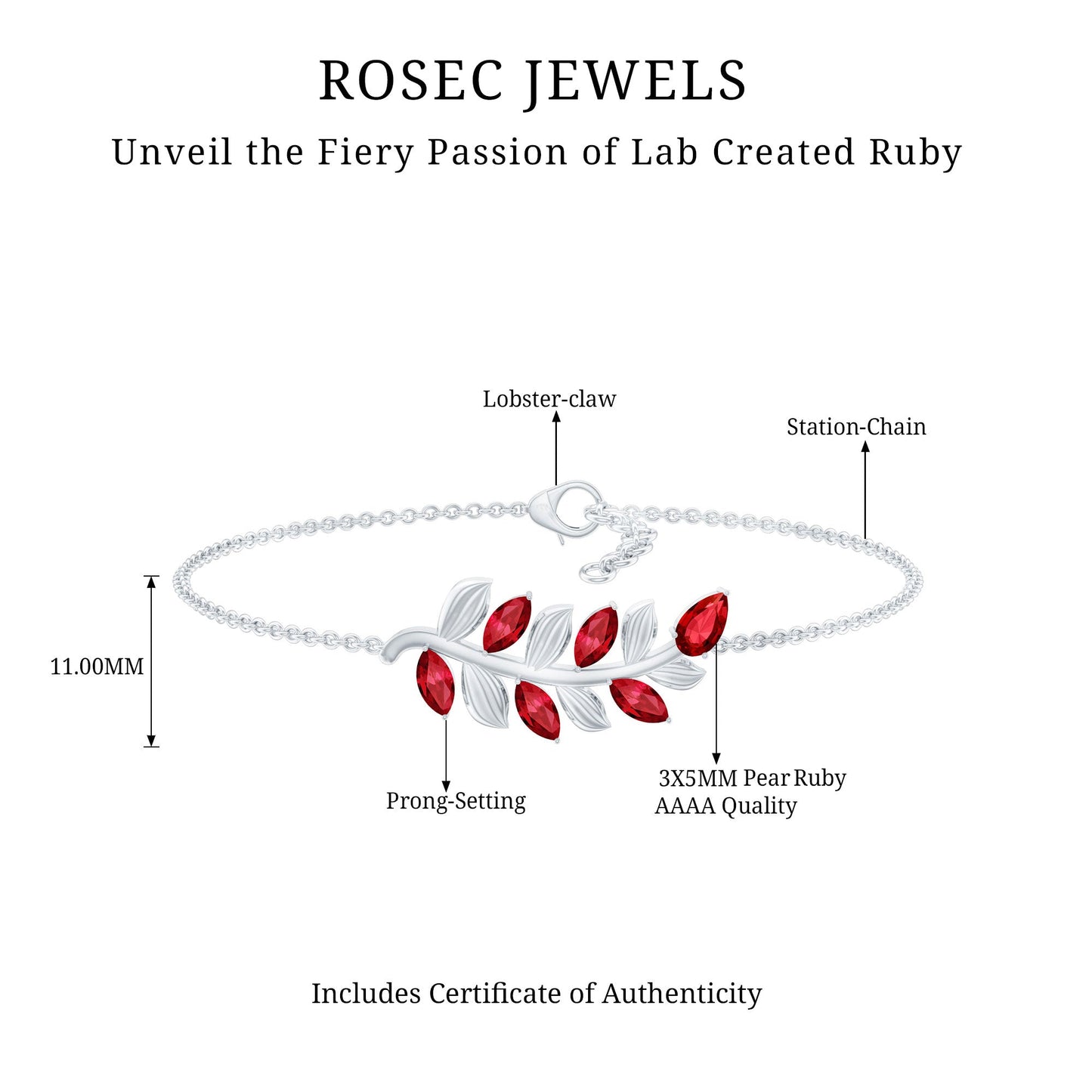 Certified Lab Grown Ruby Leaf Chain Bracelet