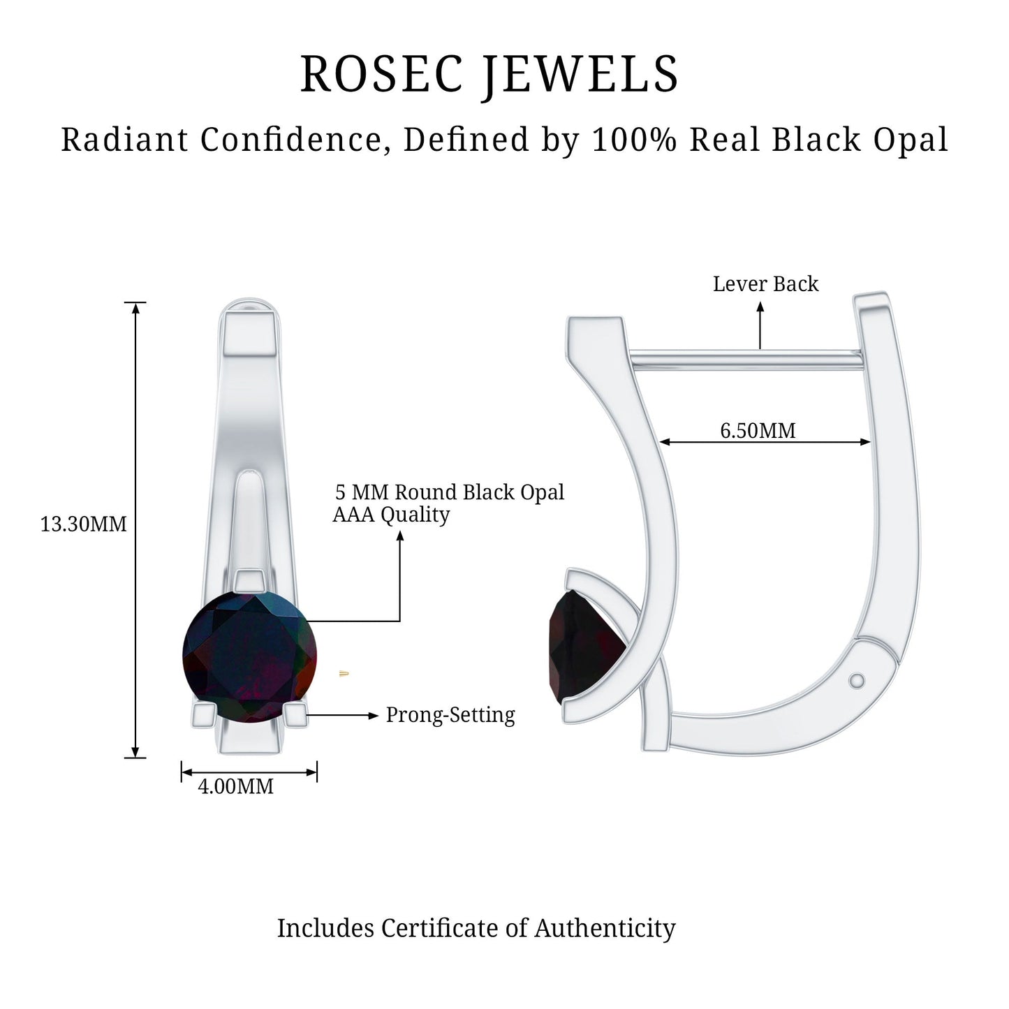 0.9 Carat Round Cut Black Opal J Hoop Earrings for Women