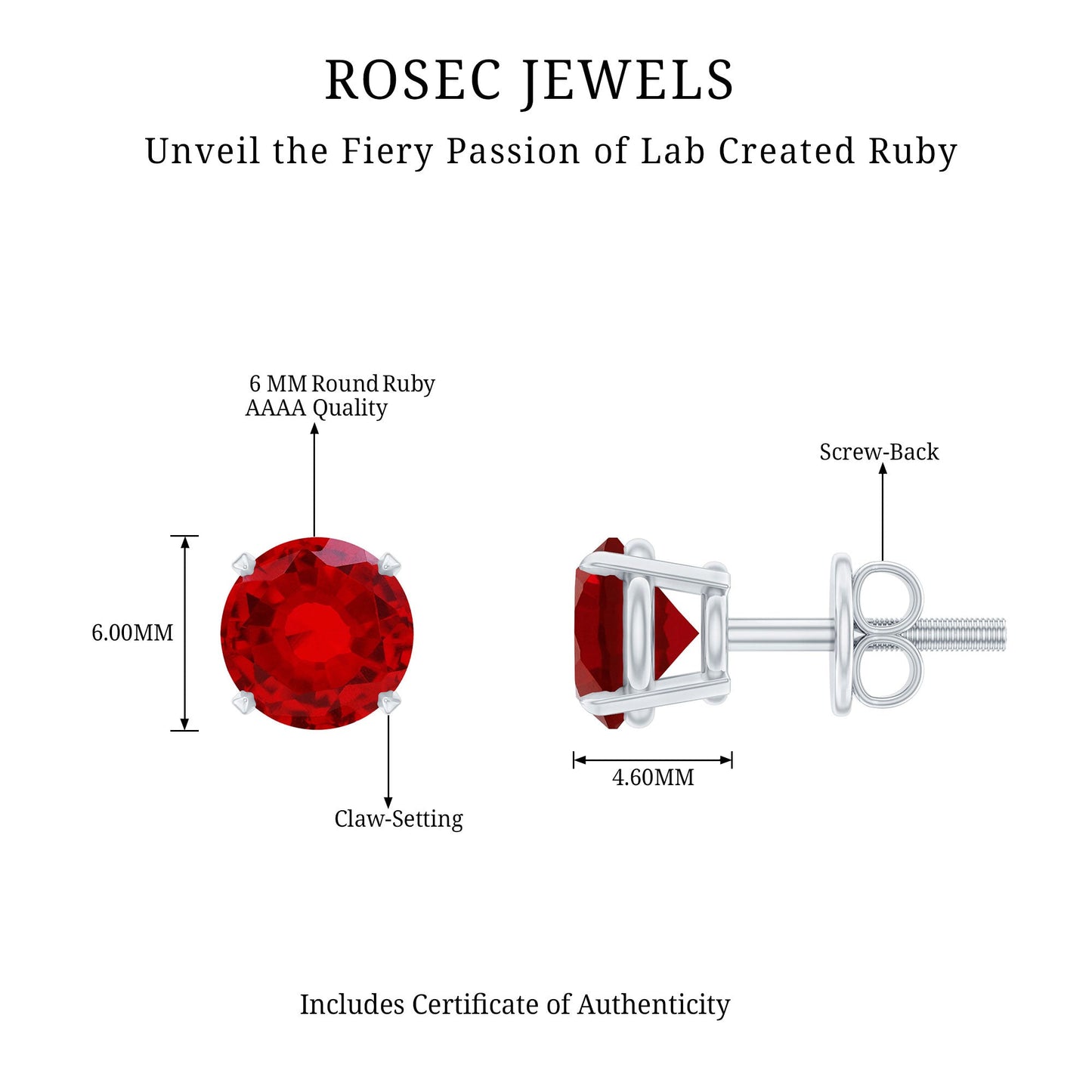 Round Lab Created Ruby Solitaire Stud Earrings