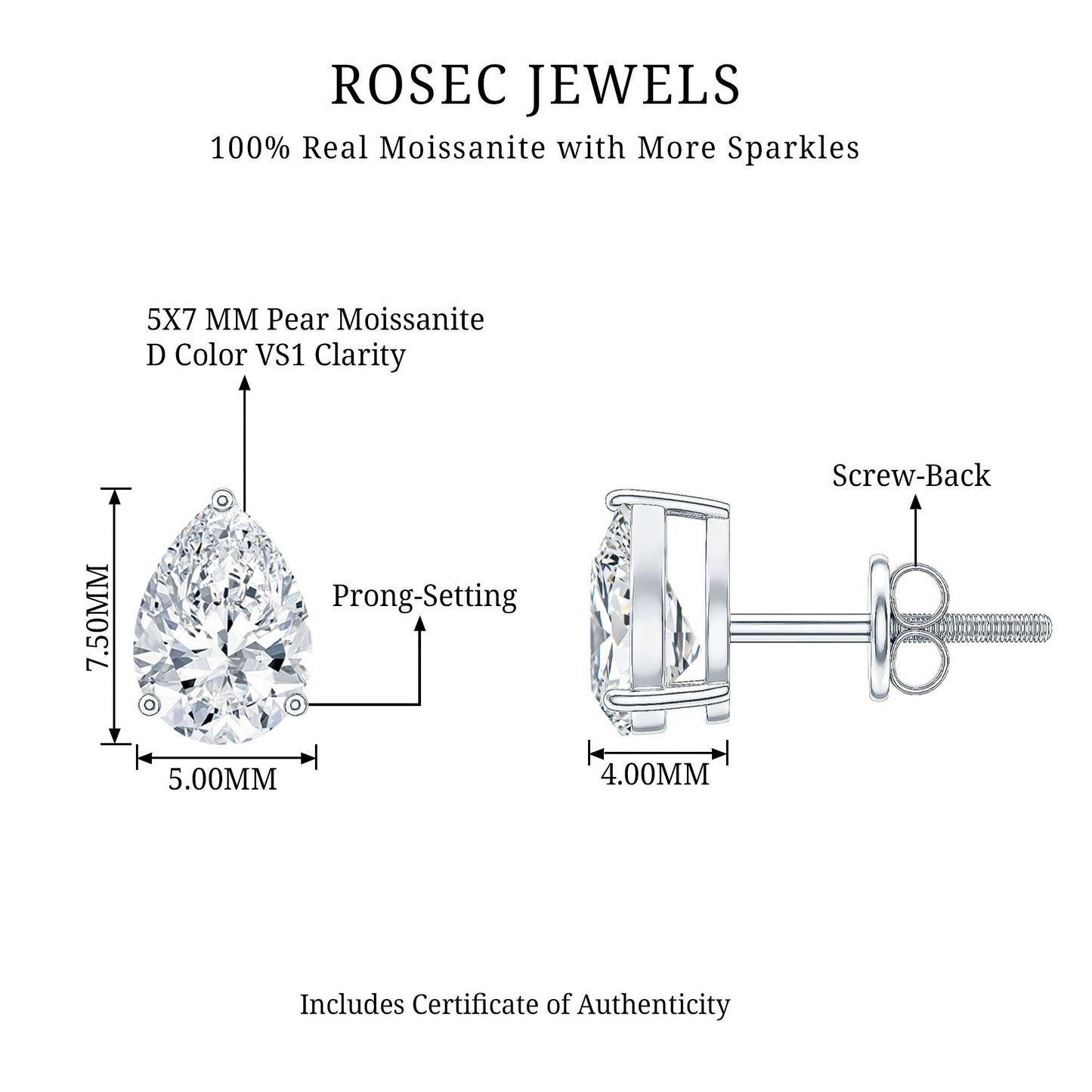1.5 Carat Pear Cut Moissanite Teardrop Stud Earrings