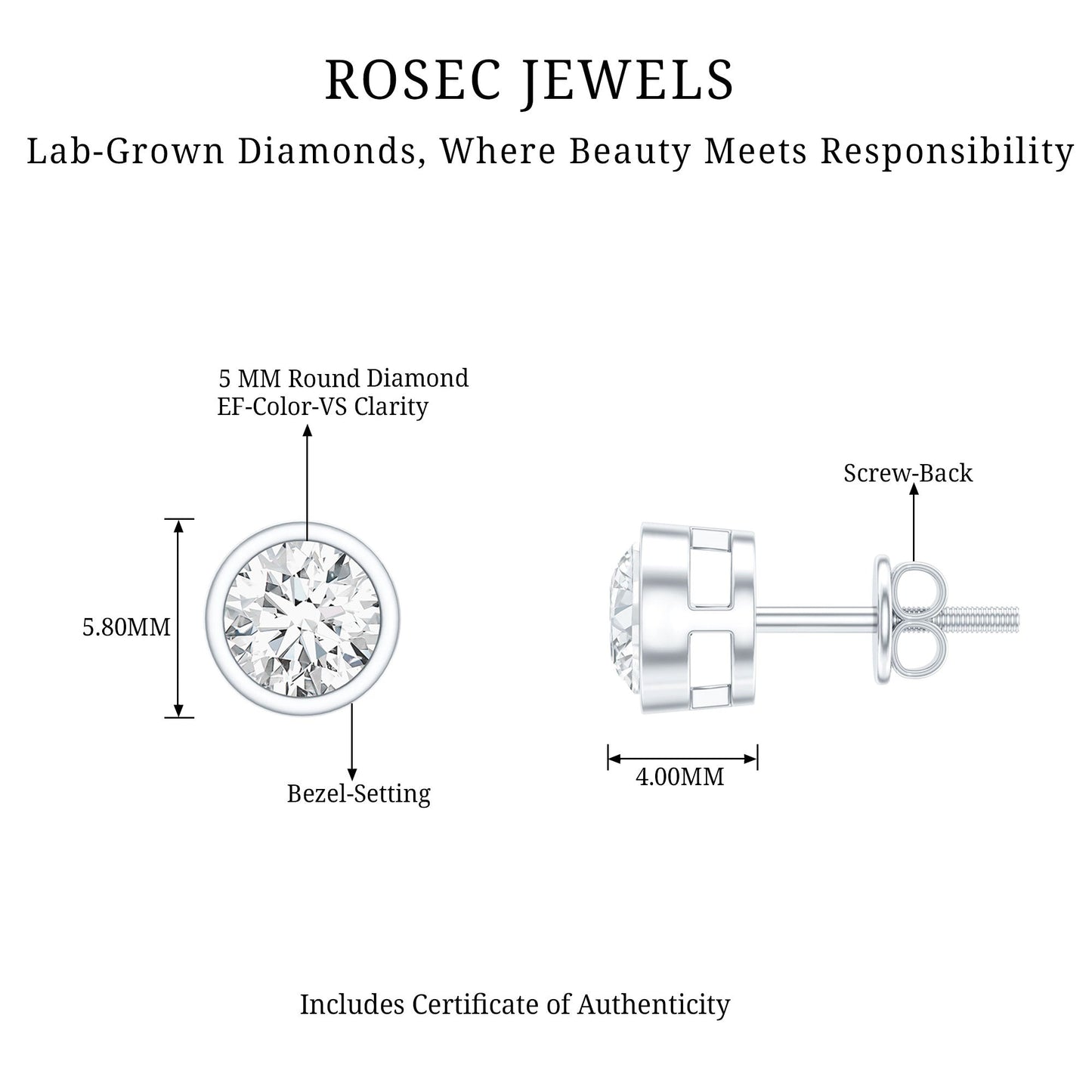 Solitaire Lab Grown Diamond Dainty Stud Earrings