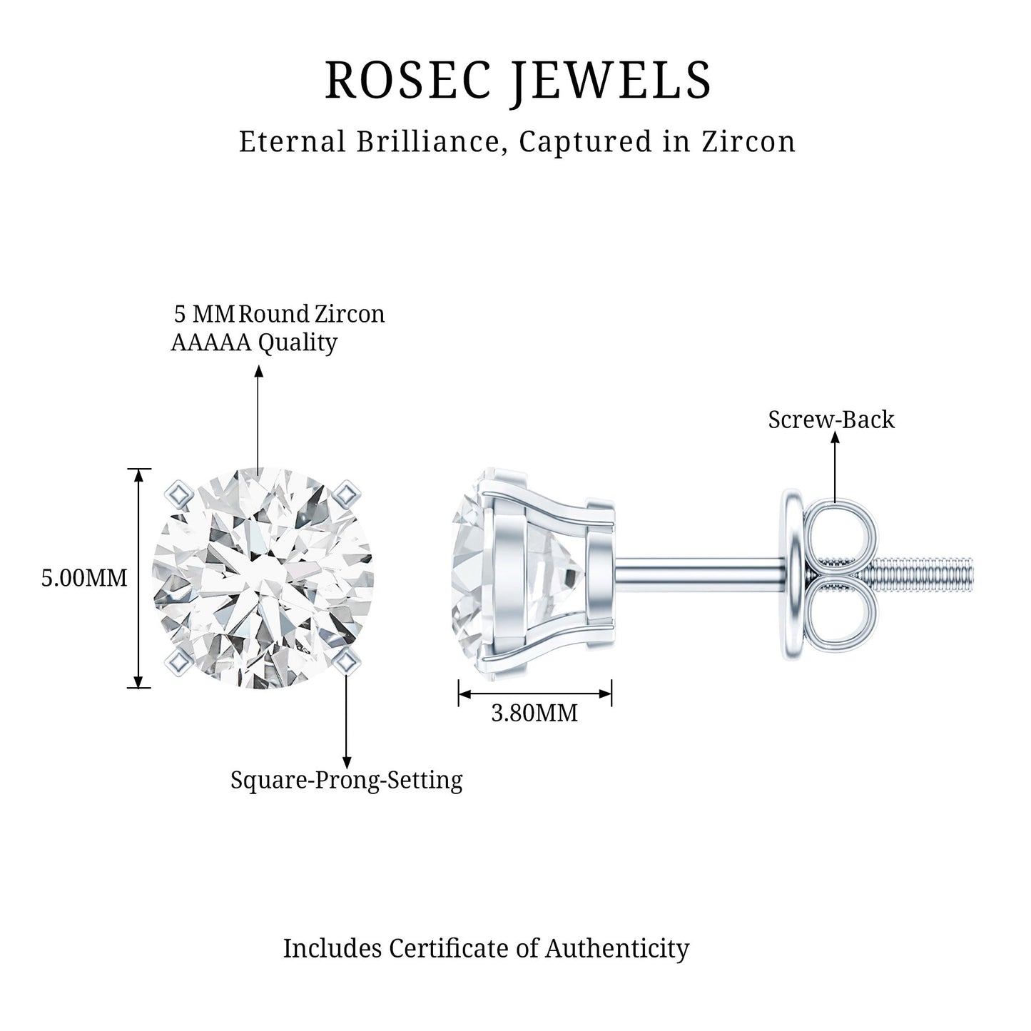 Certified One Carat Cubic Zirconia Solitaire Stud Earrings in Silver
