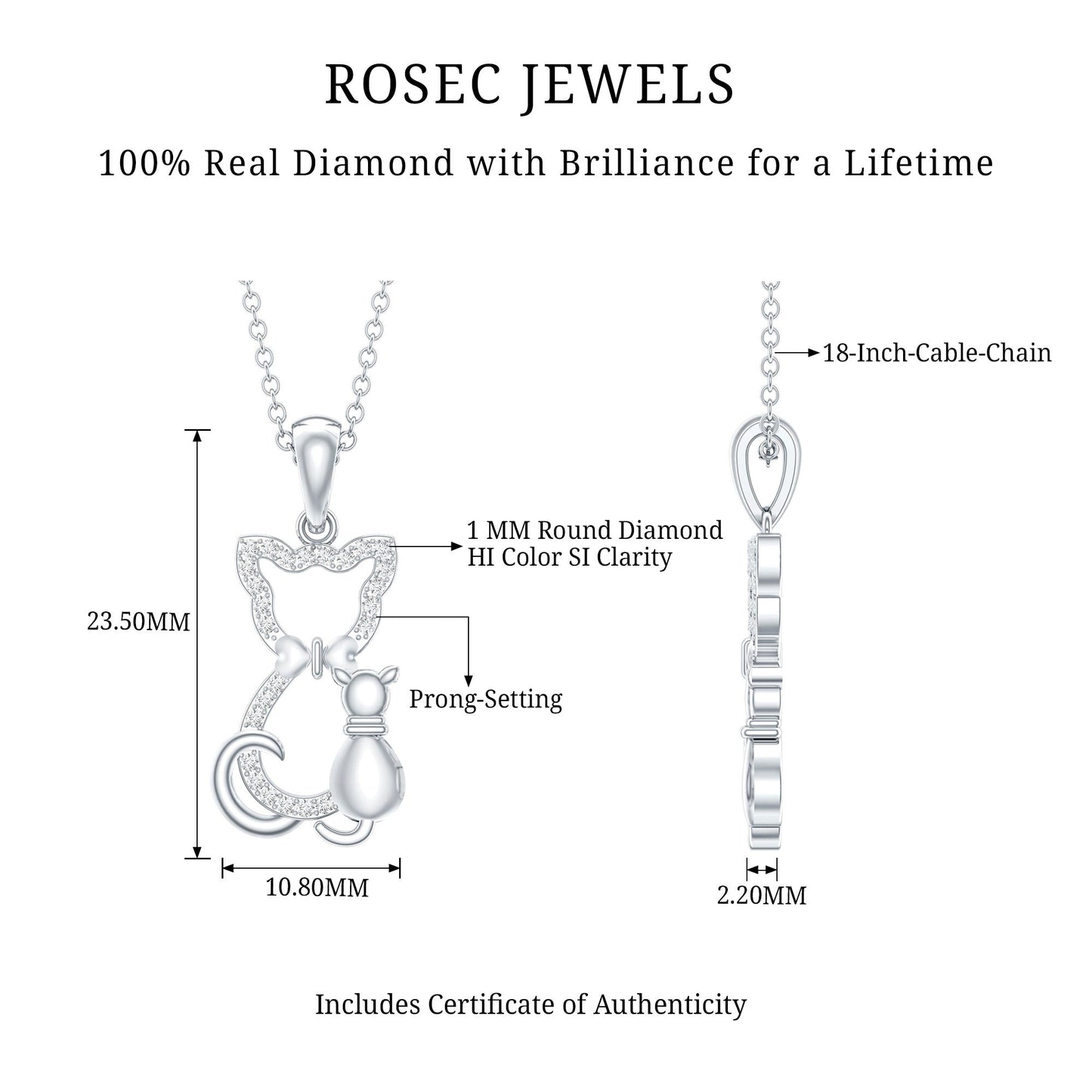 Certified Diamond Kitty Cat Pendant Necklace