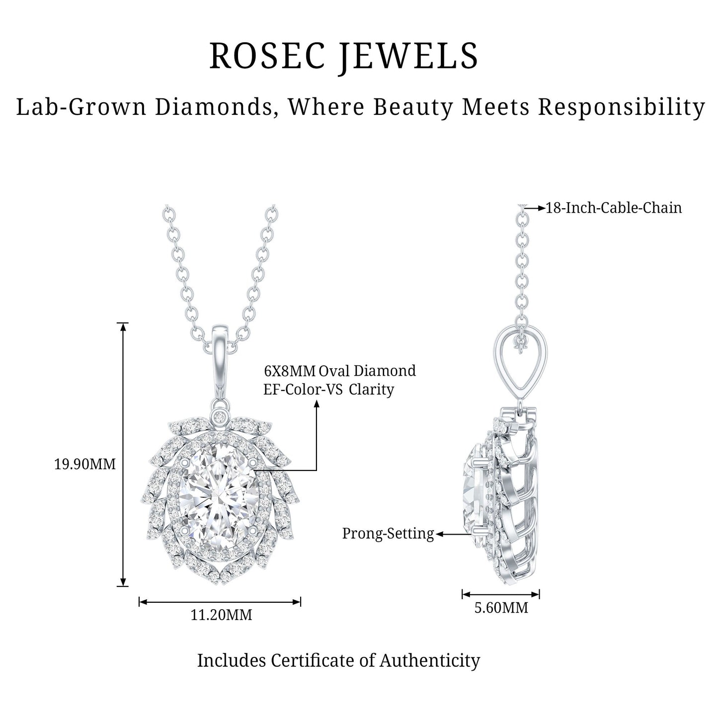 1.2 Carat Oval Lab Grown Diamond Vintage Necklace With Double Halo