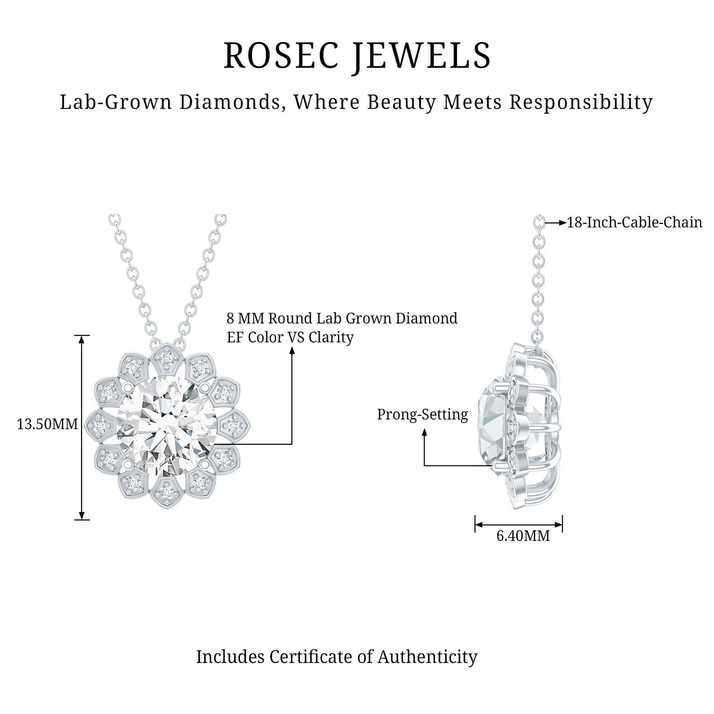 Certified 2 Carat Lab Grown Diamond Cocktail Necklace For Women