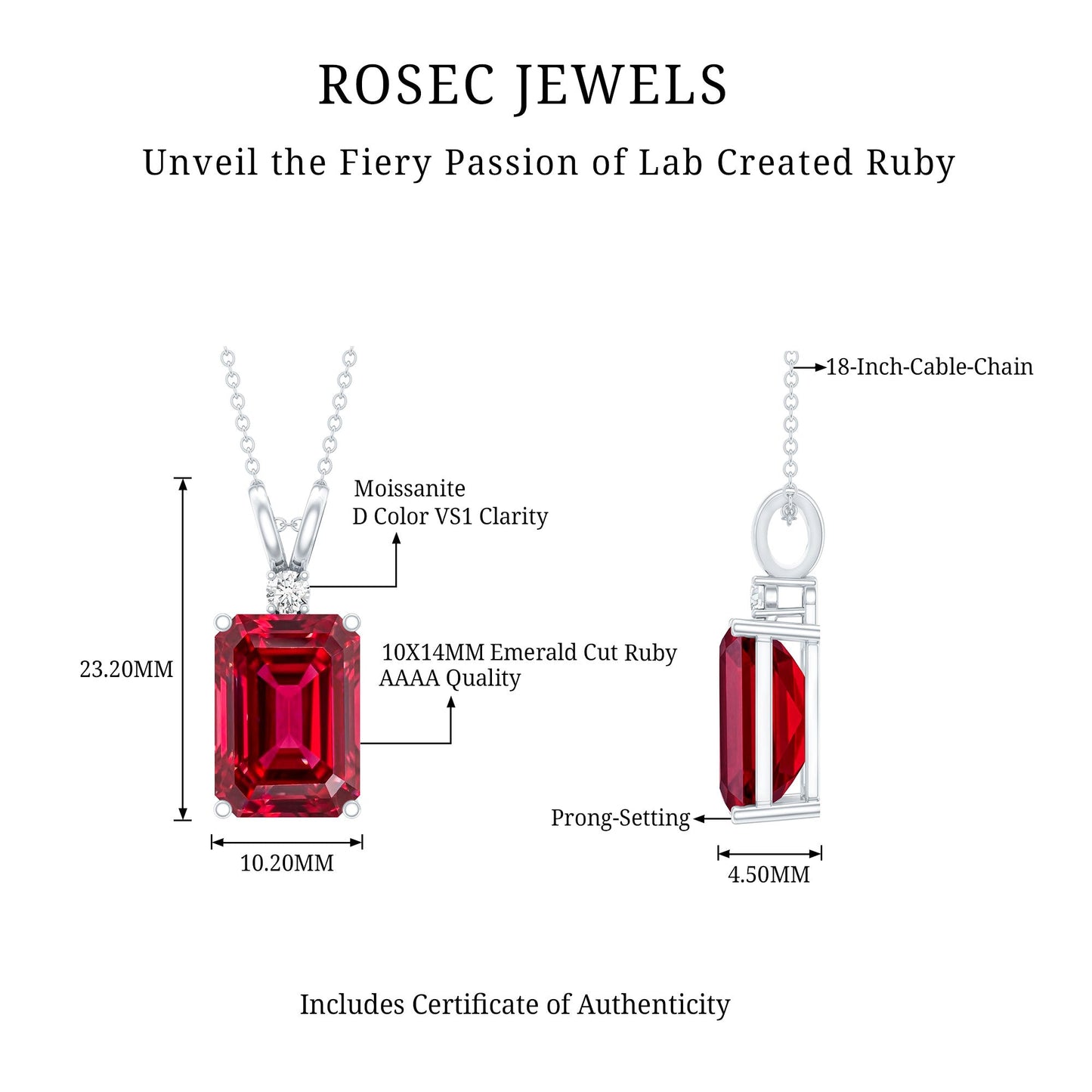 5 Carat Lab Grown Ruby Statement Pendant Necklace for Women