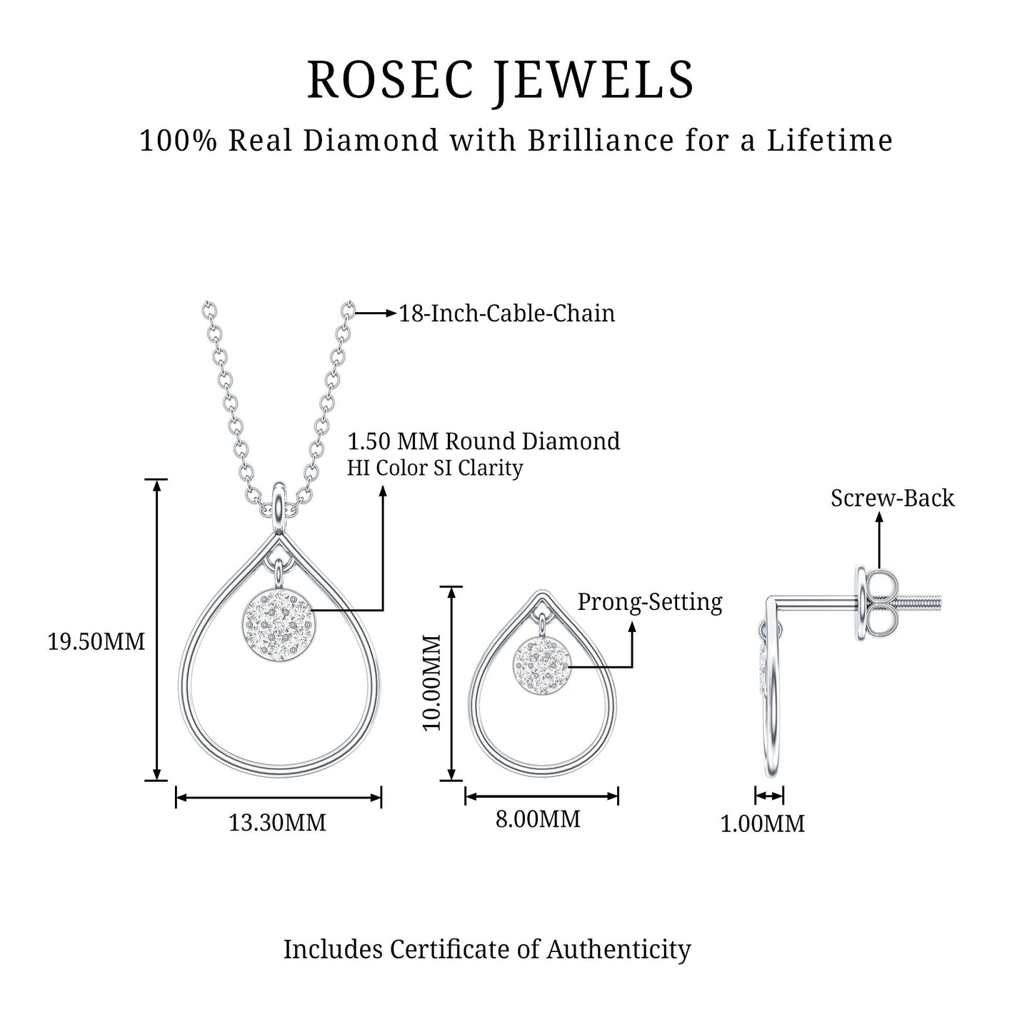 Diamond Wedding Necklace Earring Set for Bride