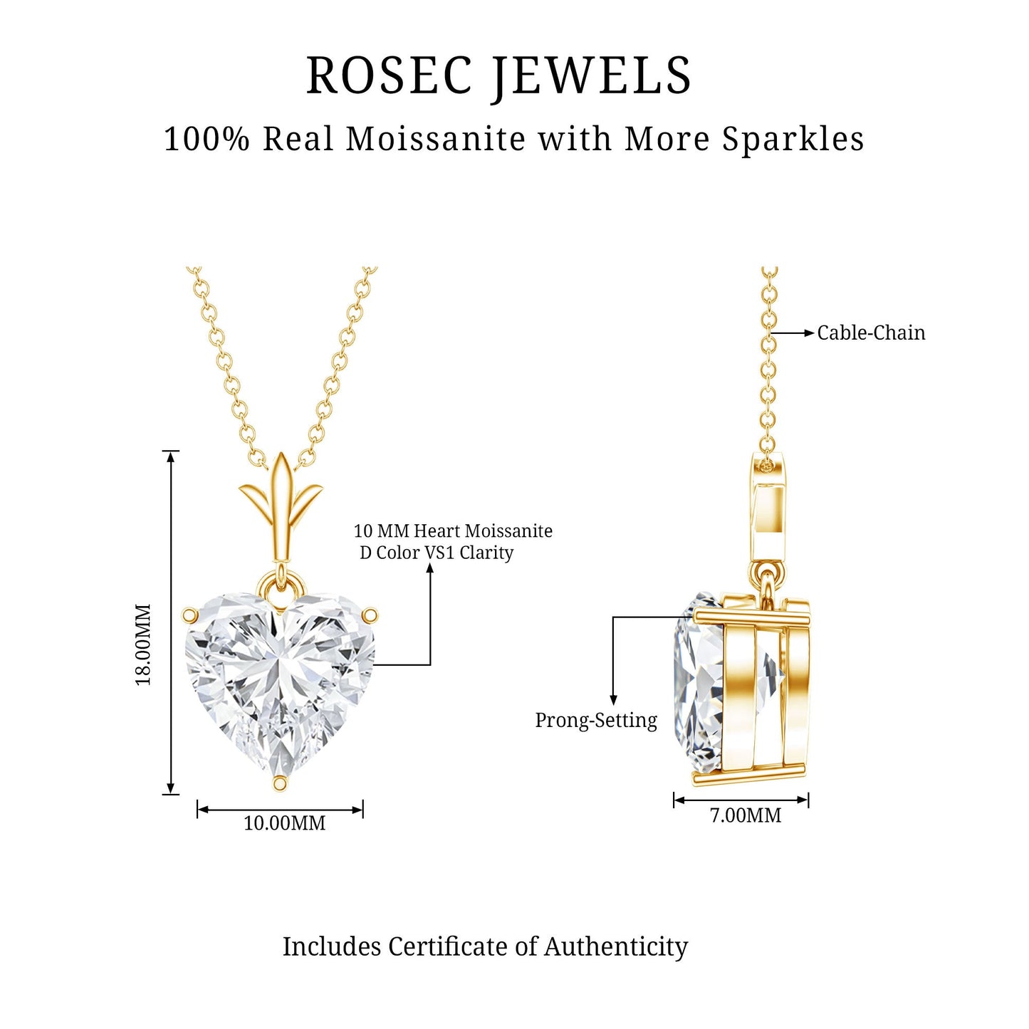 Certified 3.4 Carat Moissanite Heart Necklace for Women
