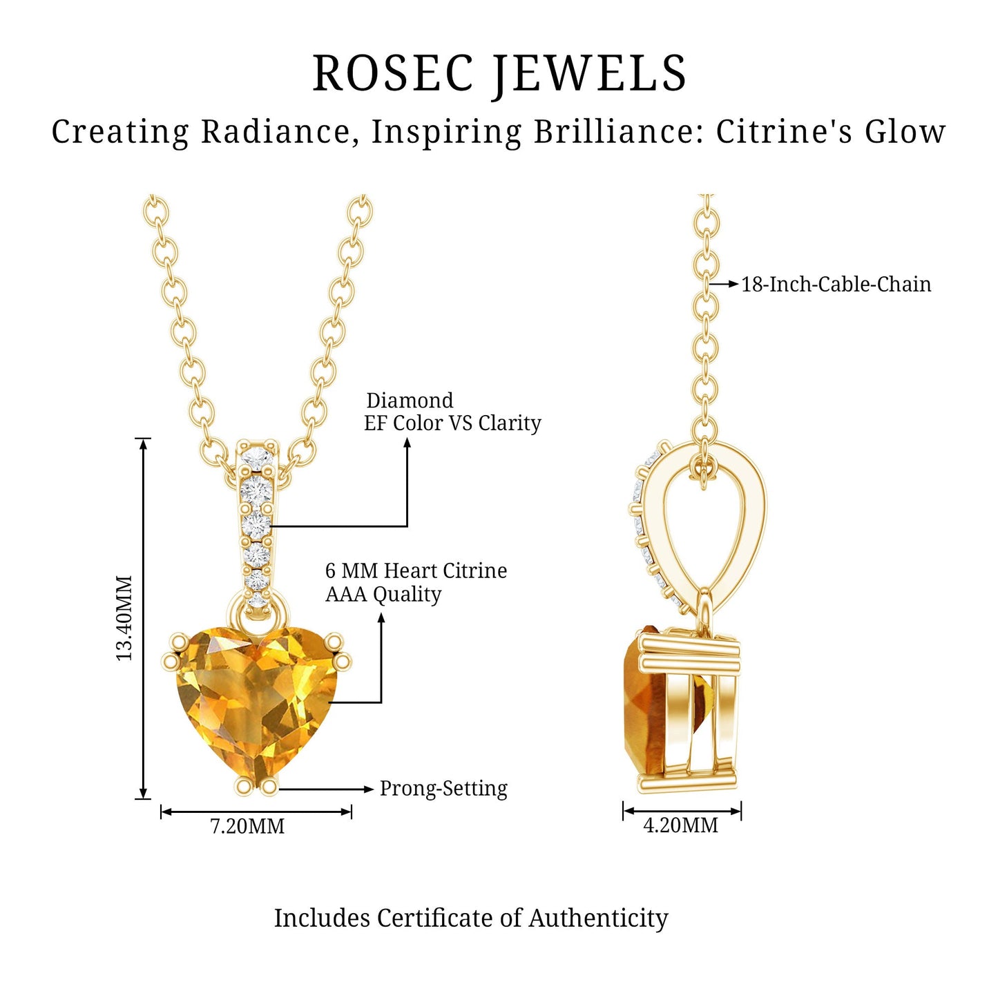 Natural 0.9 Carat Citrine Diamond Heart Locket with Silver Chain