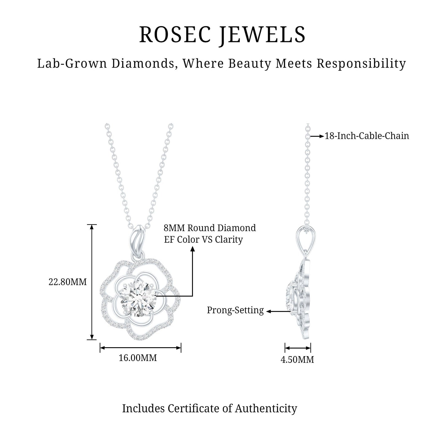 2 Carat Lab Grown Diamond Flower Pendant Necklace