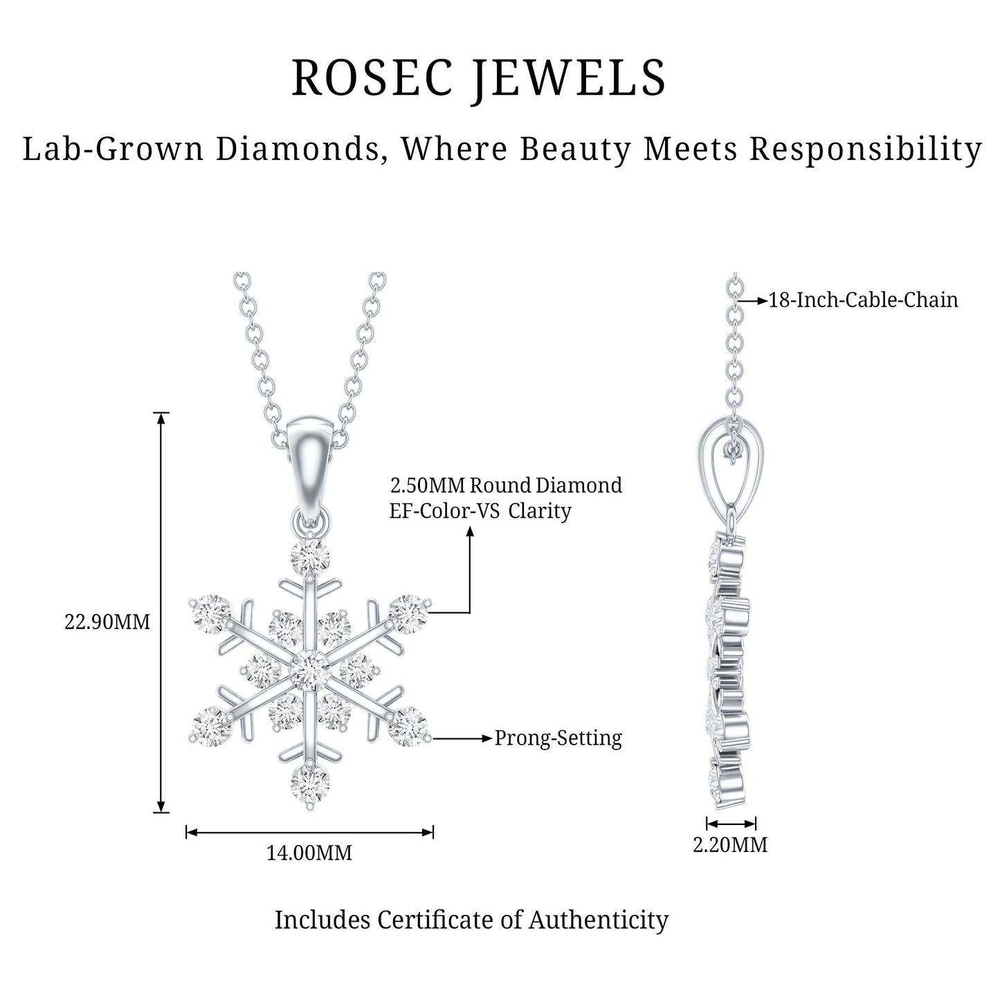 Lab Grown Diamond Christmas Snowflake Necklace