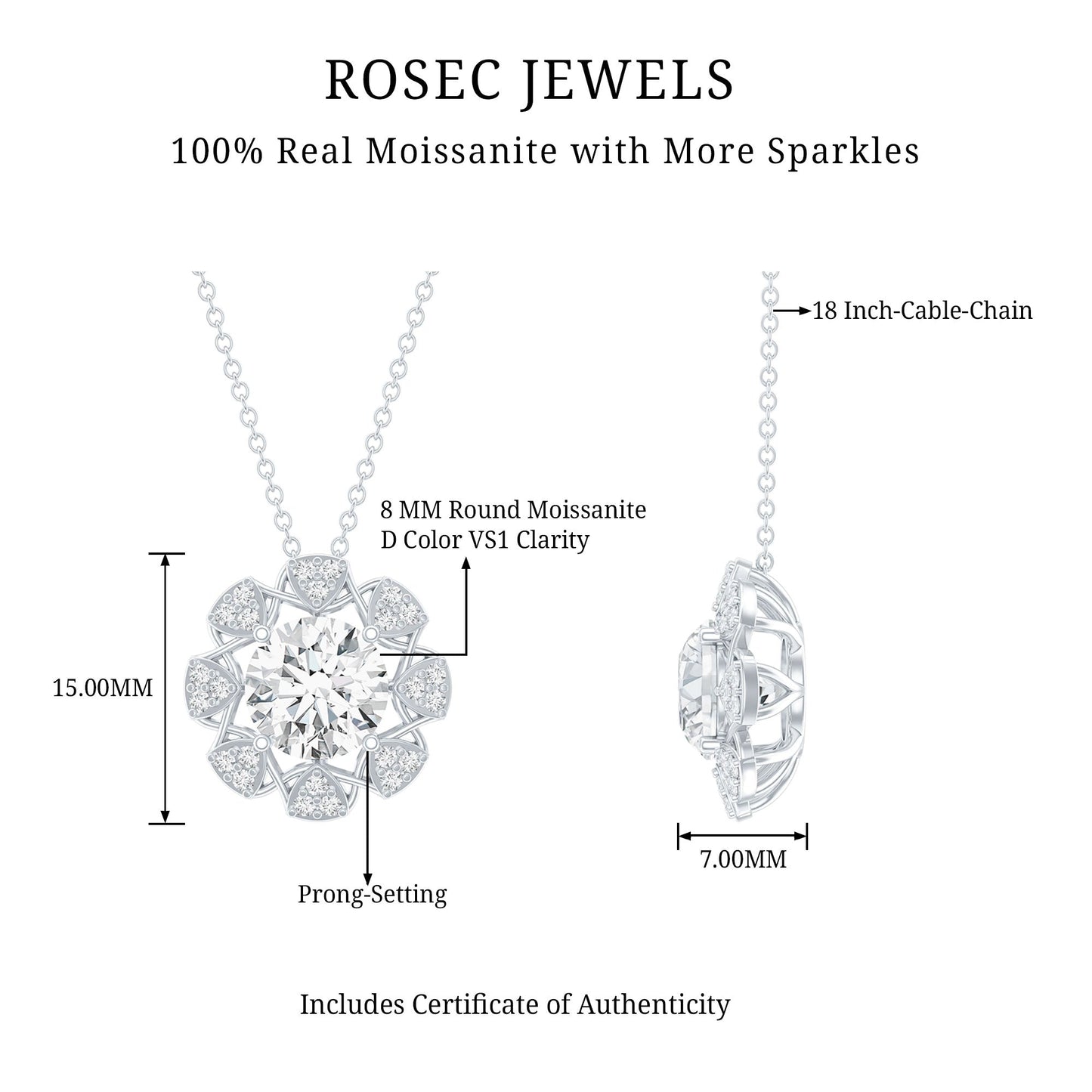 2 Carat Brilliant Cut Moissanite Bridal Necklace With Silver Chain