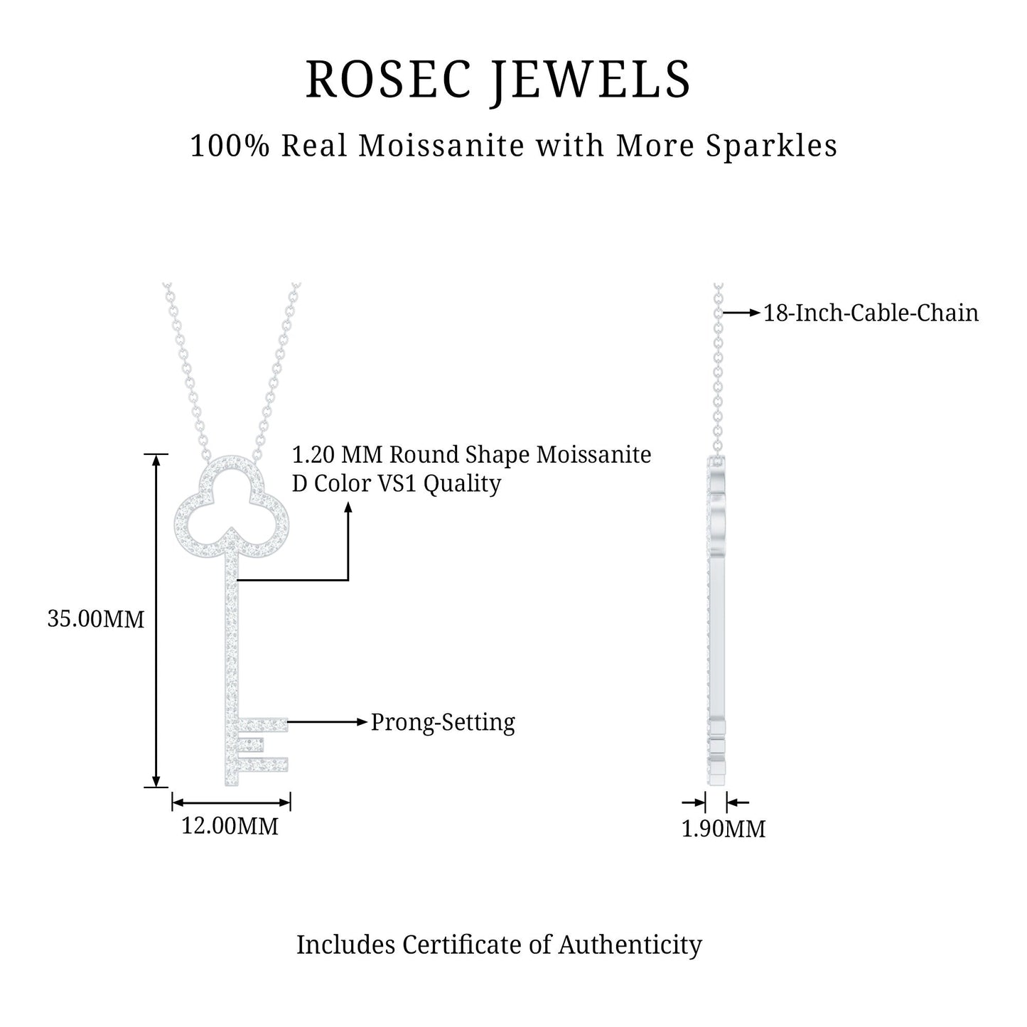 Certified Moissanite Key Pendant Necklace