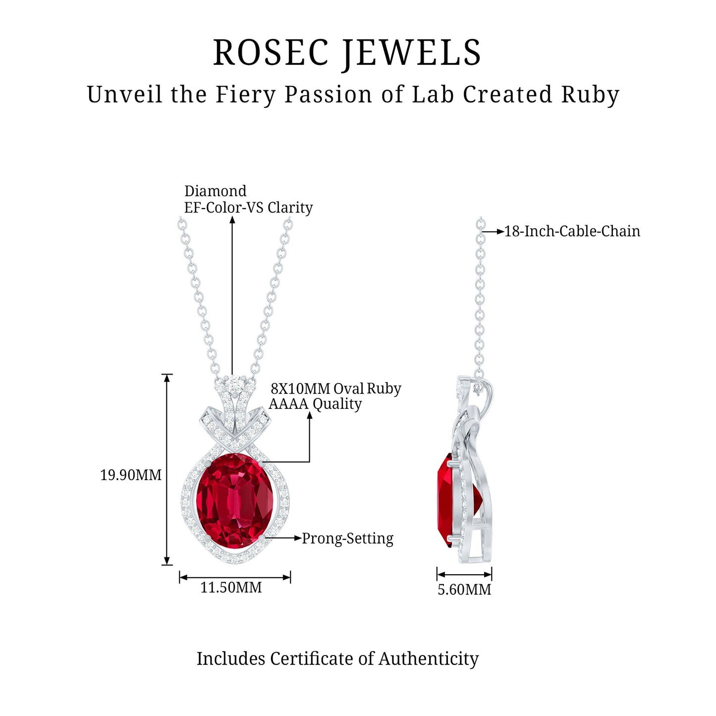 Lab Grown Ruby Designer Art Deco Necklace with Diamond Accent