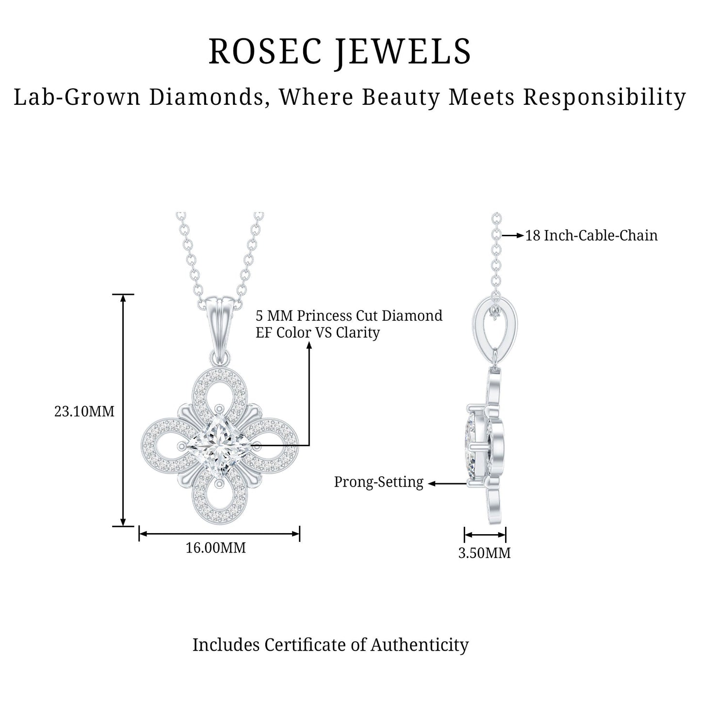 Lab Grown Diamond Vintage Inspired Pendant Necklace