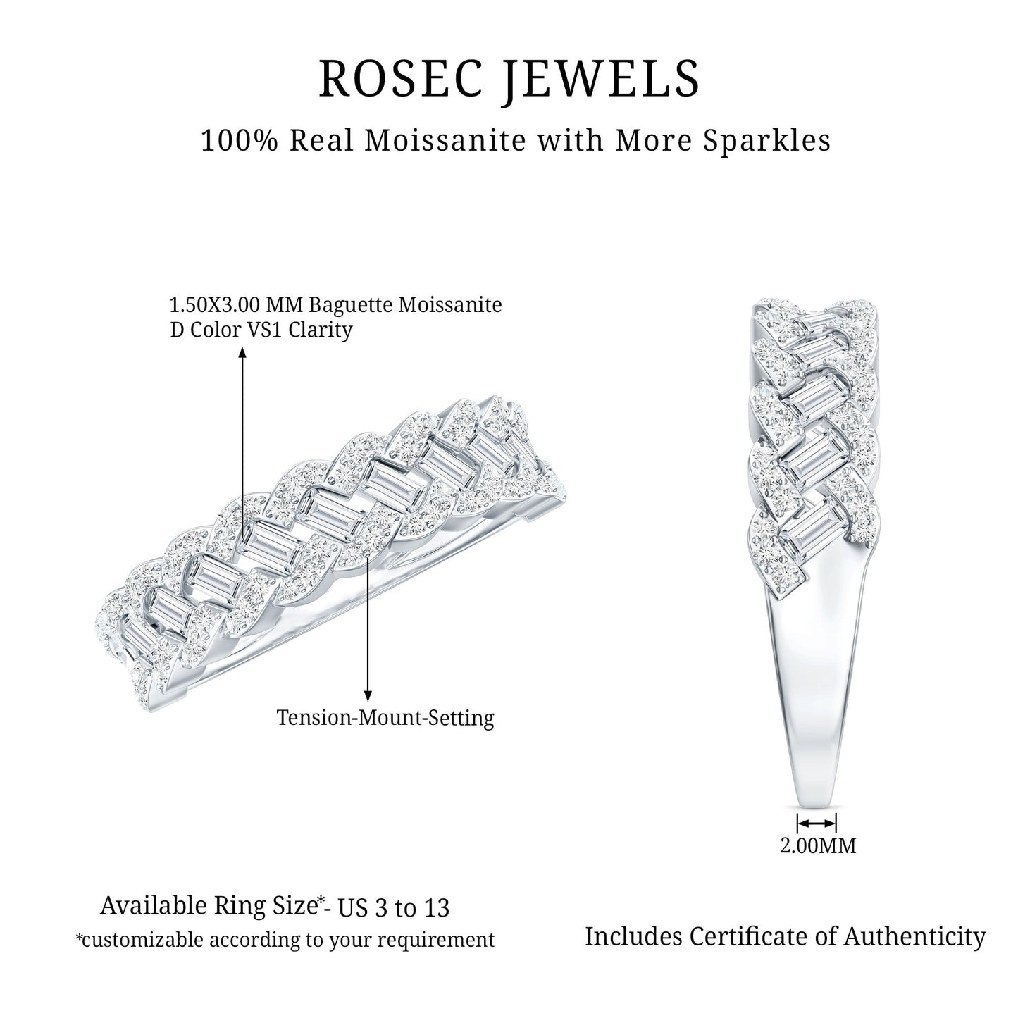 Certified Moissanite Braided Half Eternity Band Ring