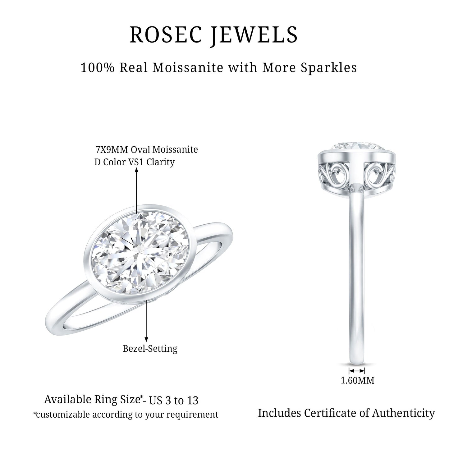 Certified 2 Carat Oval Moissanite East West Engagement Ring