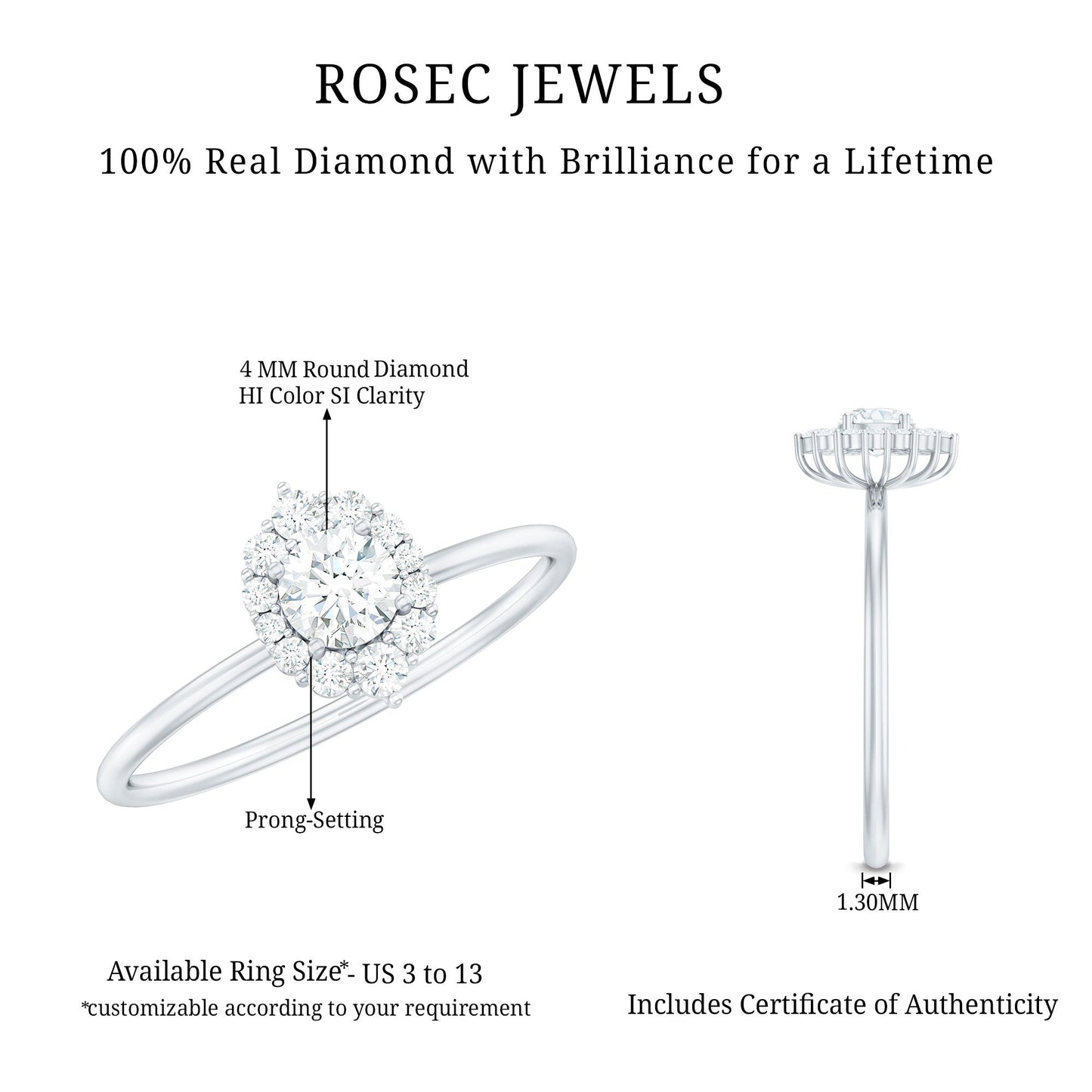 Minimal Real Diamond Engagement Ring with Halo