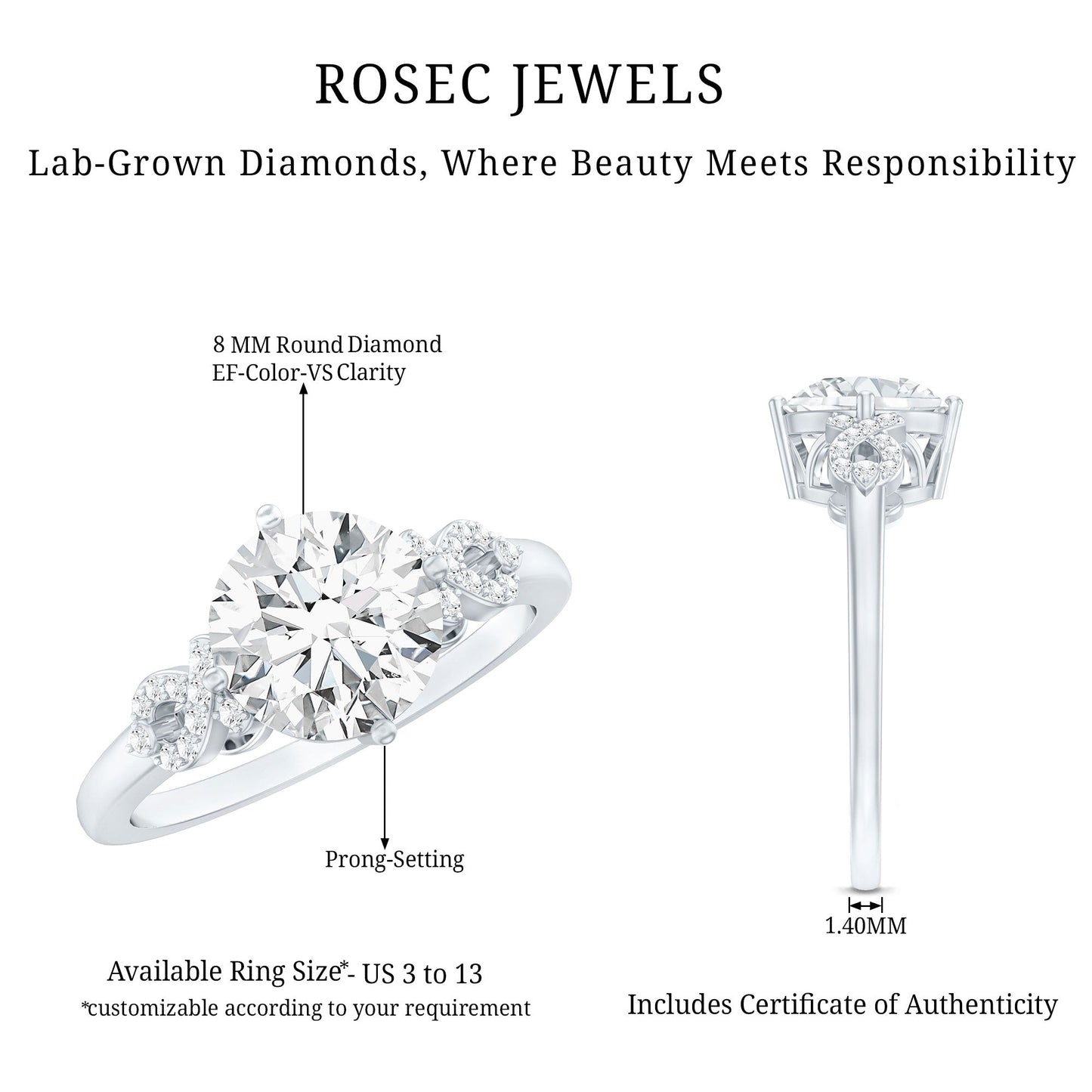 Certified 2 Carat Lab Grown Diamond Solitaire Engagement Ring