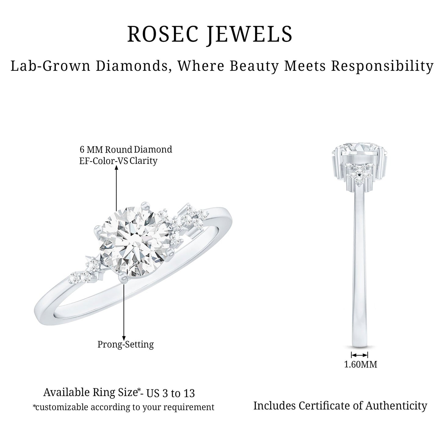 0.9 Carat Lab Grown Diamond Solitaire Engagement Ring