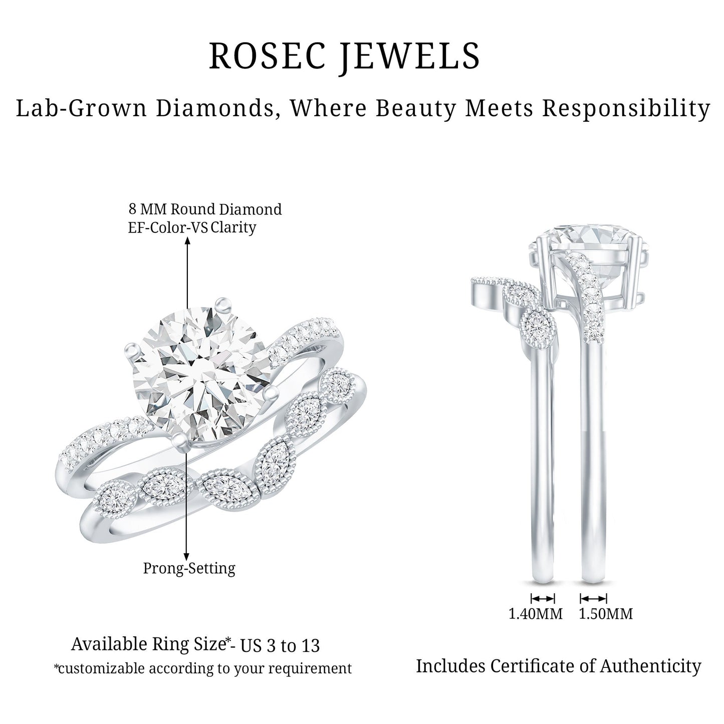 Certified Lab Grown Diamond Engagement Ring With Ring Guard