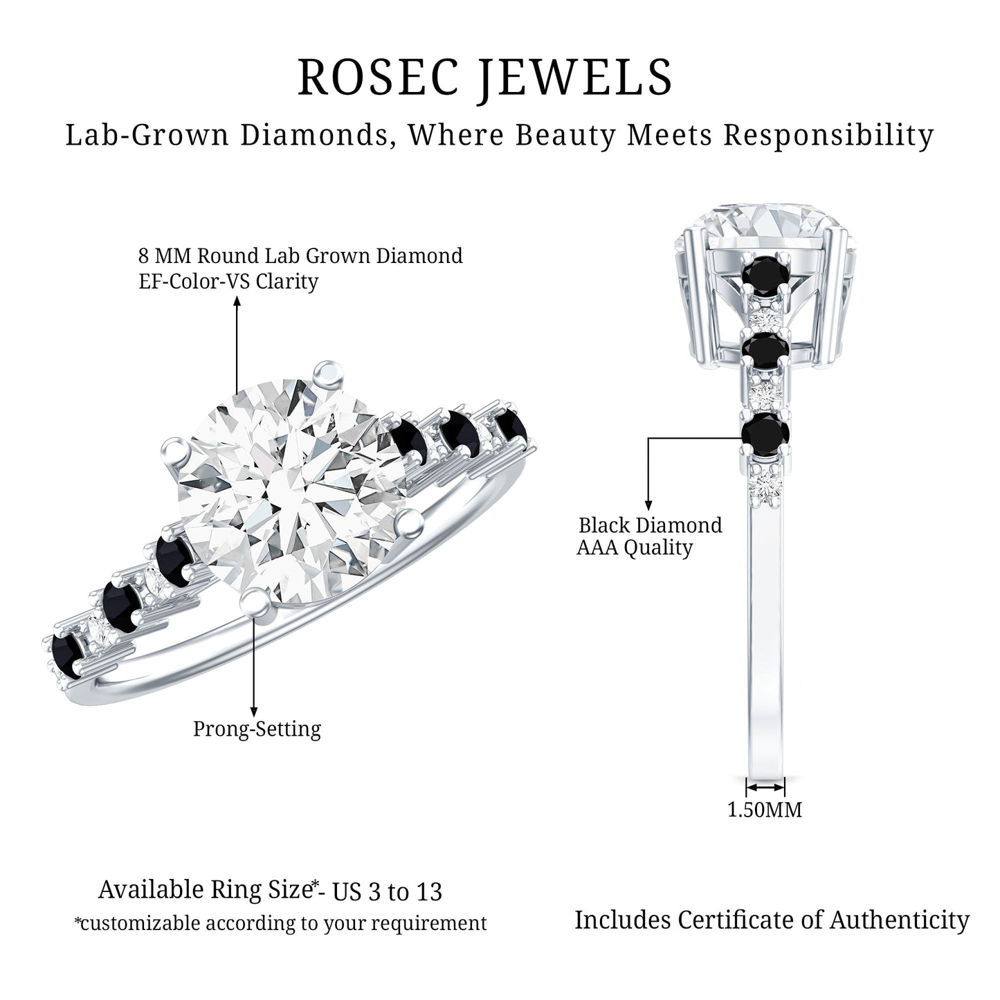Lab Grown Diamond Designer Engagement Ring with Black Diamond