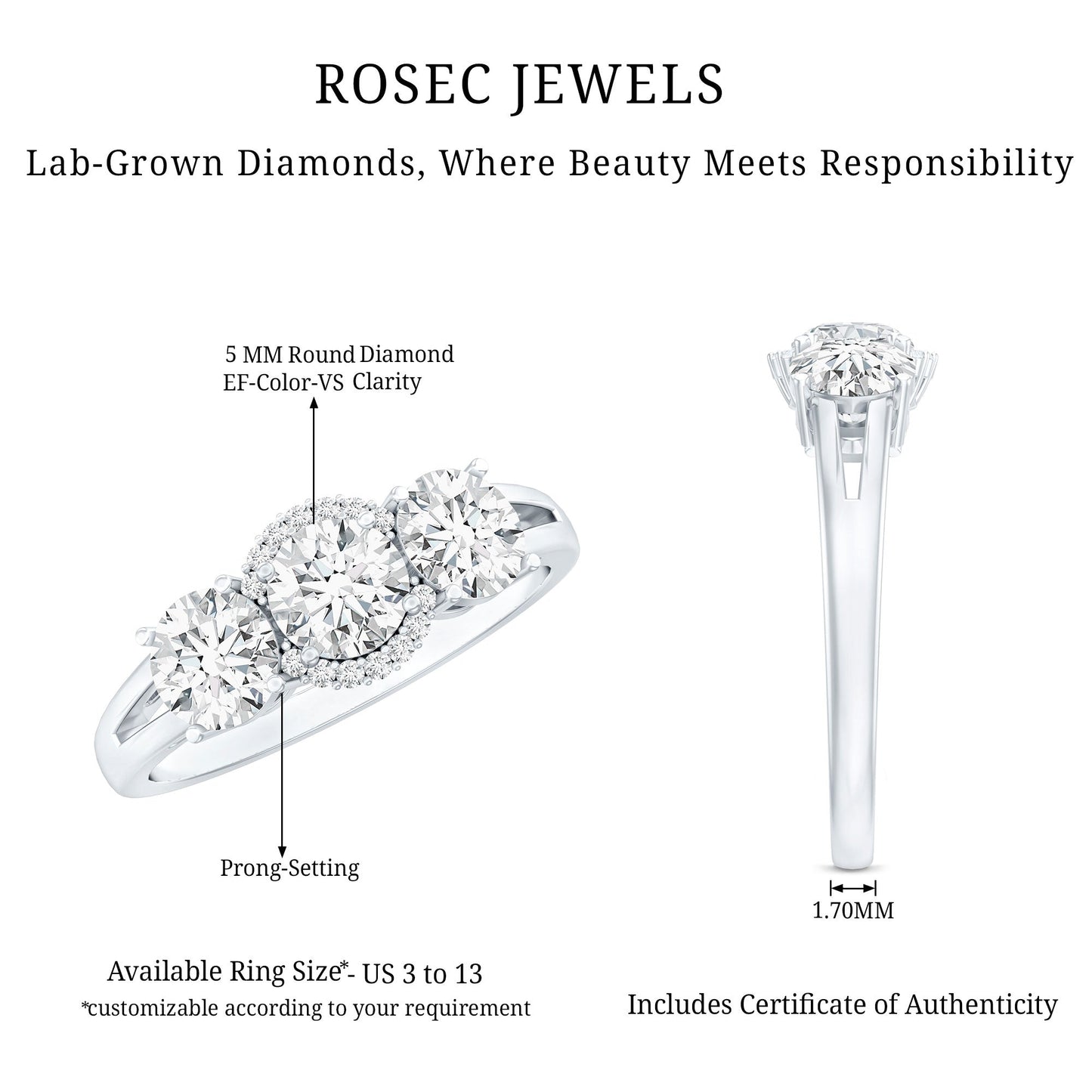 Certified Lab Grown Diamond Past Present Future Engagement Ring