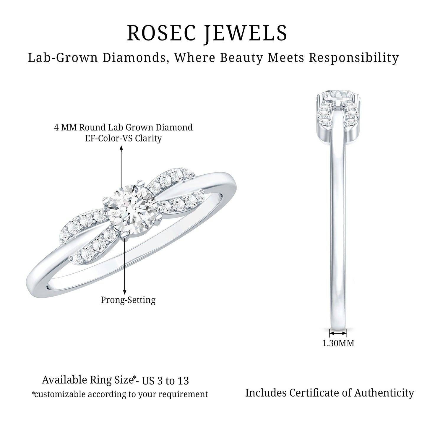 Certified Lab Grown Diamond Minimalist Promise Ring For Women