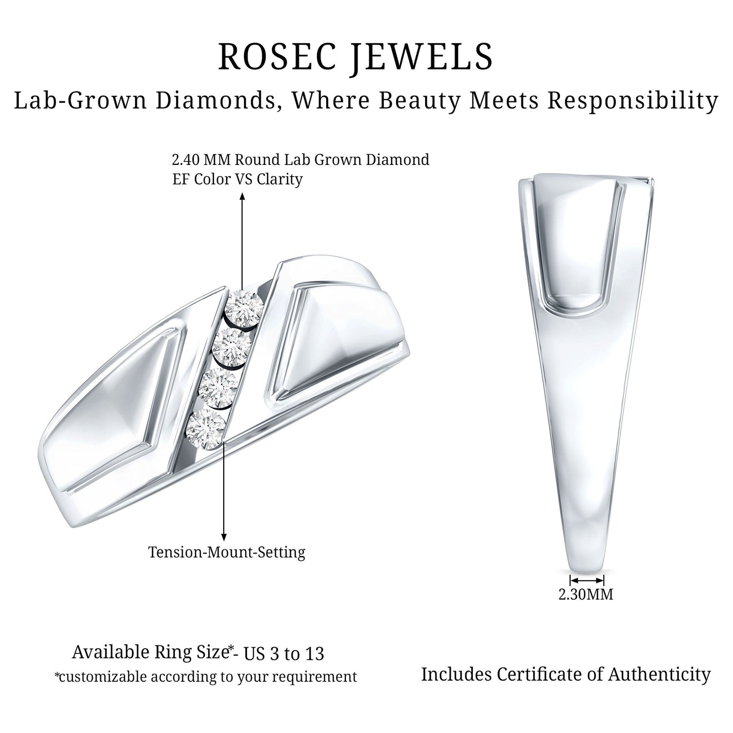 Lab Grown Diamond Mens Wide Wedding Band