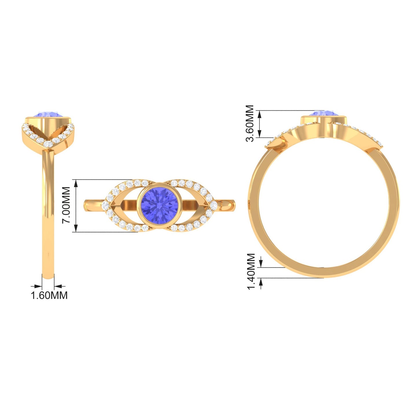 Bezel Set Tanzanite Solitaire Split Shank Ring with Diamond