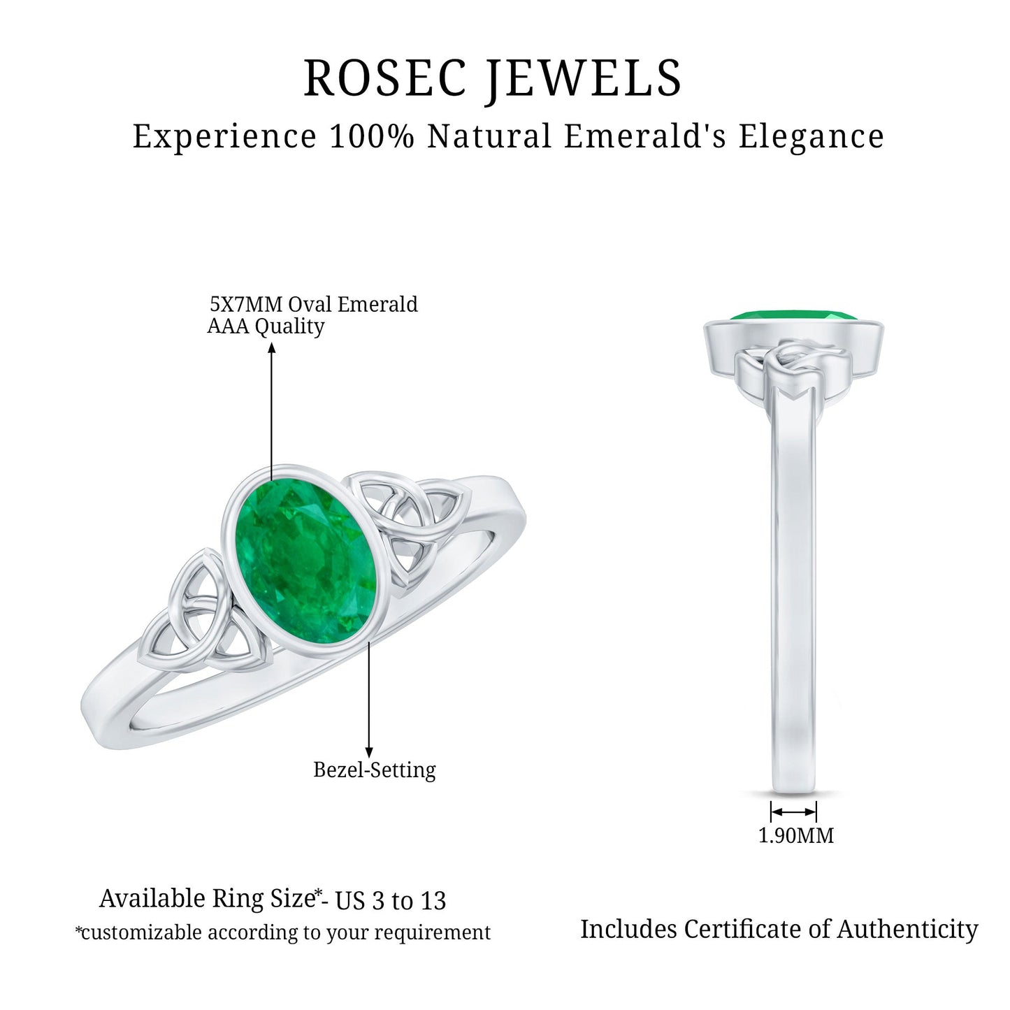 Oval Shaped Emerald Celtic Engagement Ring in Bezel Setting