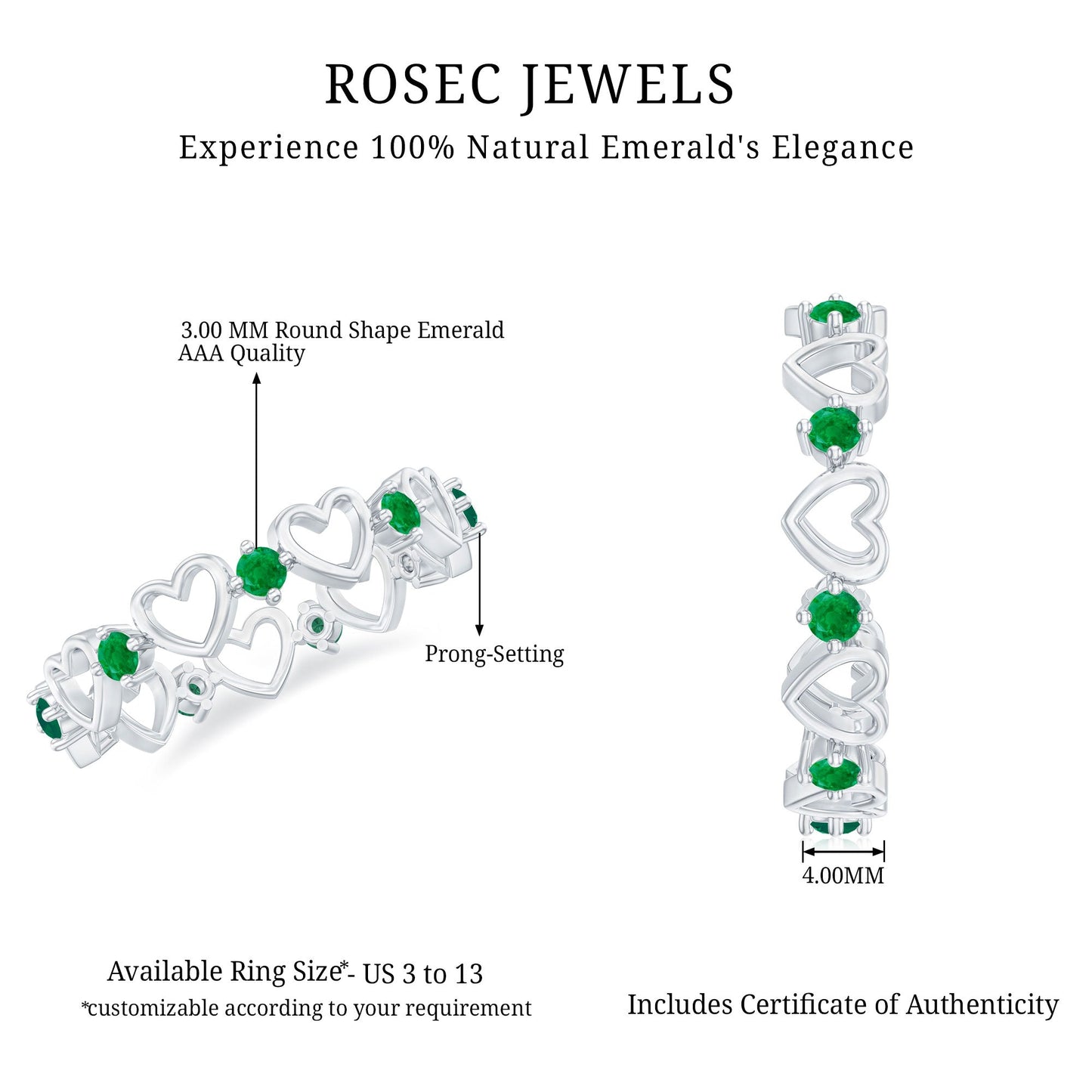 Minimalist Emerald Heart Shape Wedding Band