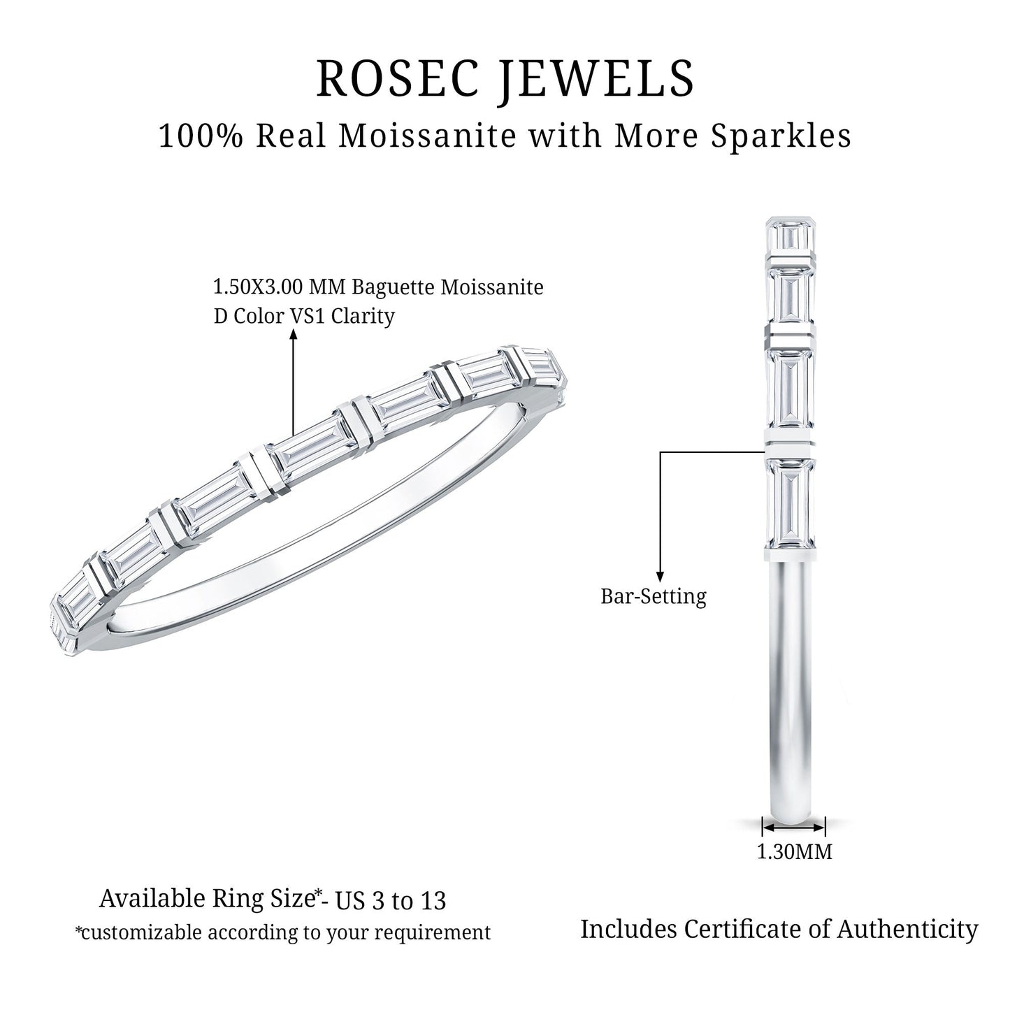Bar Set Moissanite Eternity East West Ring