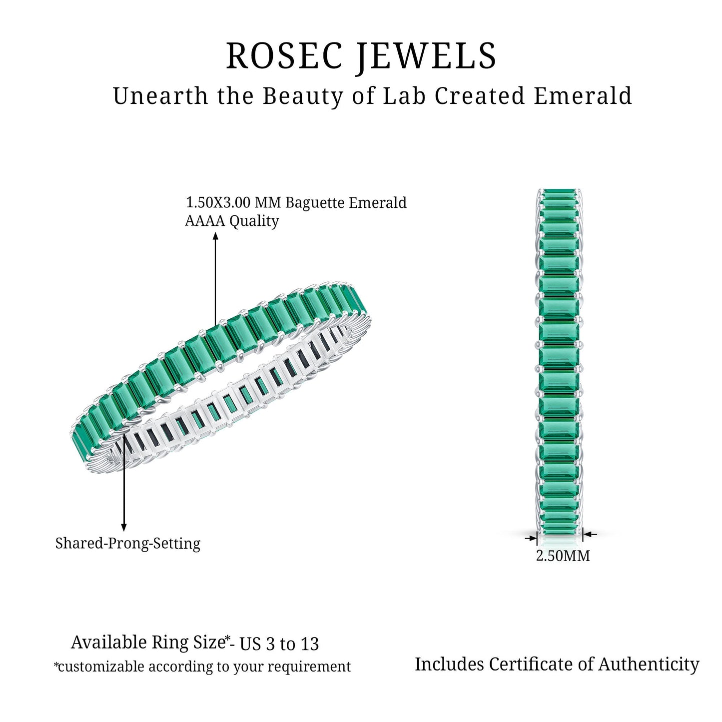 Lab Grown Emerald Baguette Eternity Band