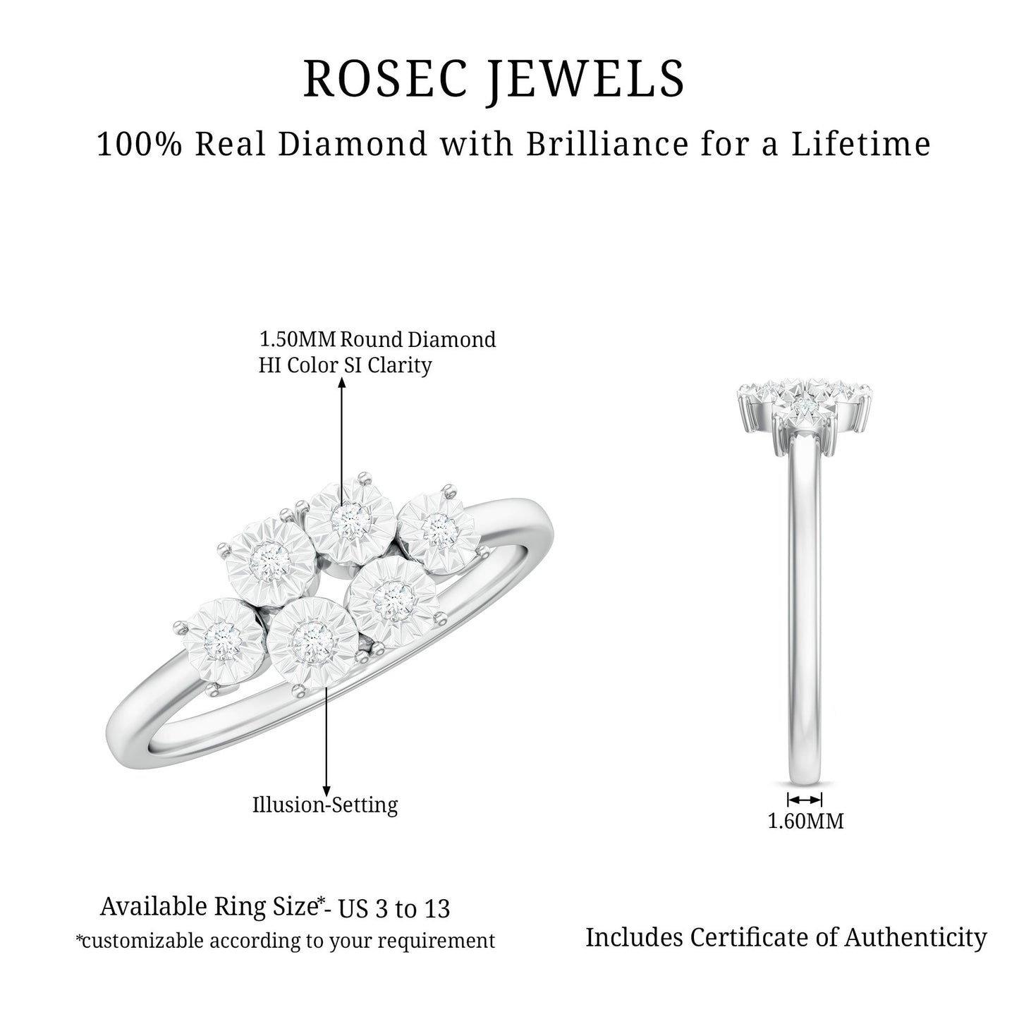 Natural Diamond Cluster Promise Ring for Women