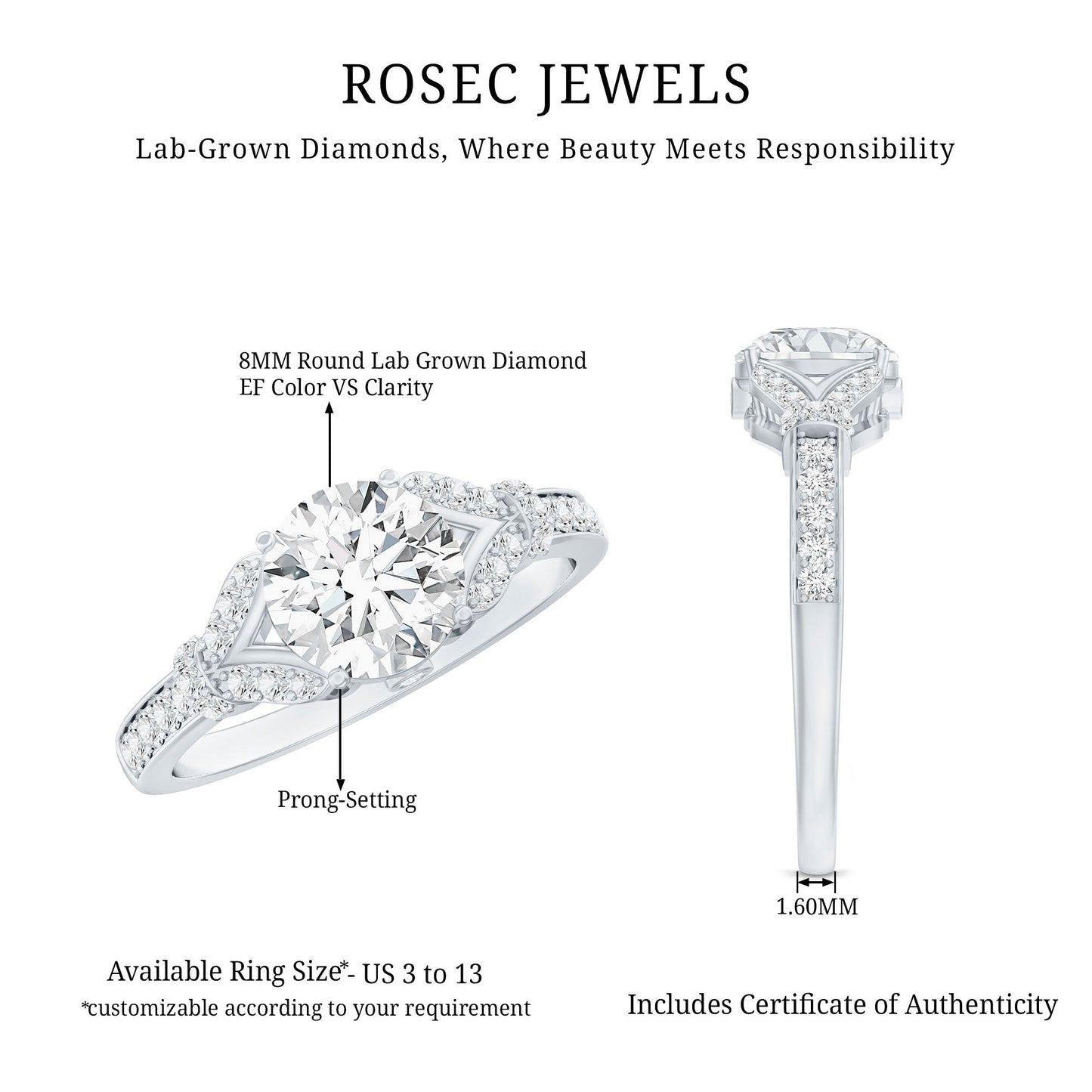 Certified 2Ct Lab Grown Diamond Split Shank Engagement Ring