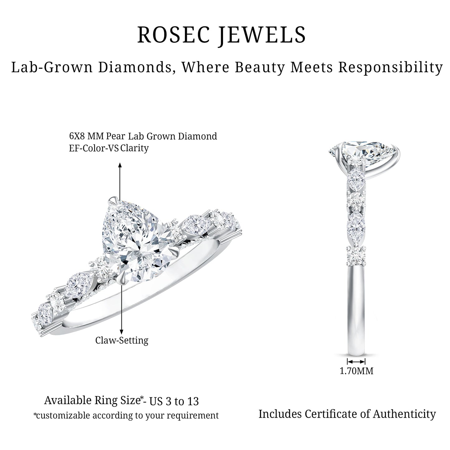 1.3 Carat Certified Lab Grown Diamond Pear Shaped Engagement Ring