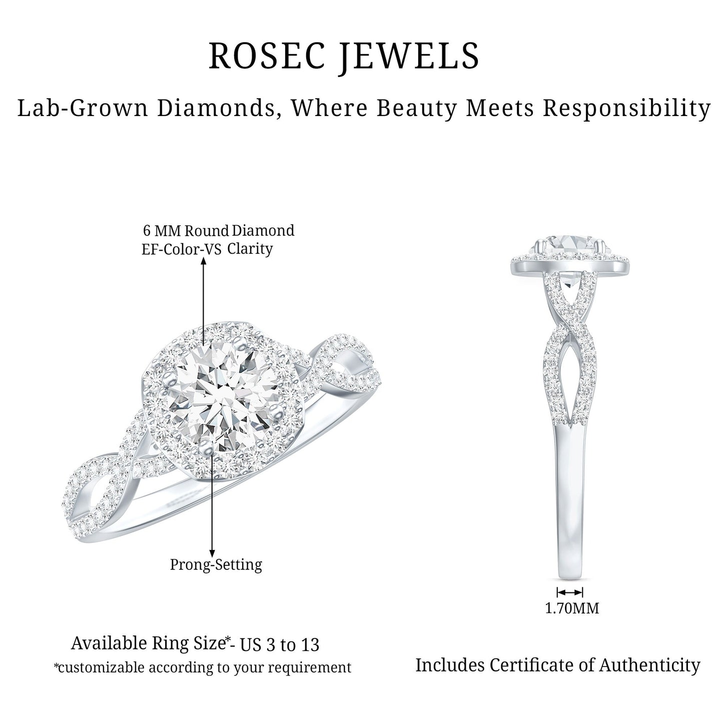 Classic Lab Grown Diamond Criss Cross Engagement Ring