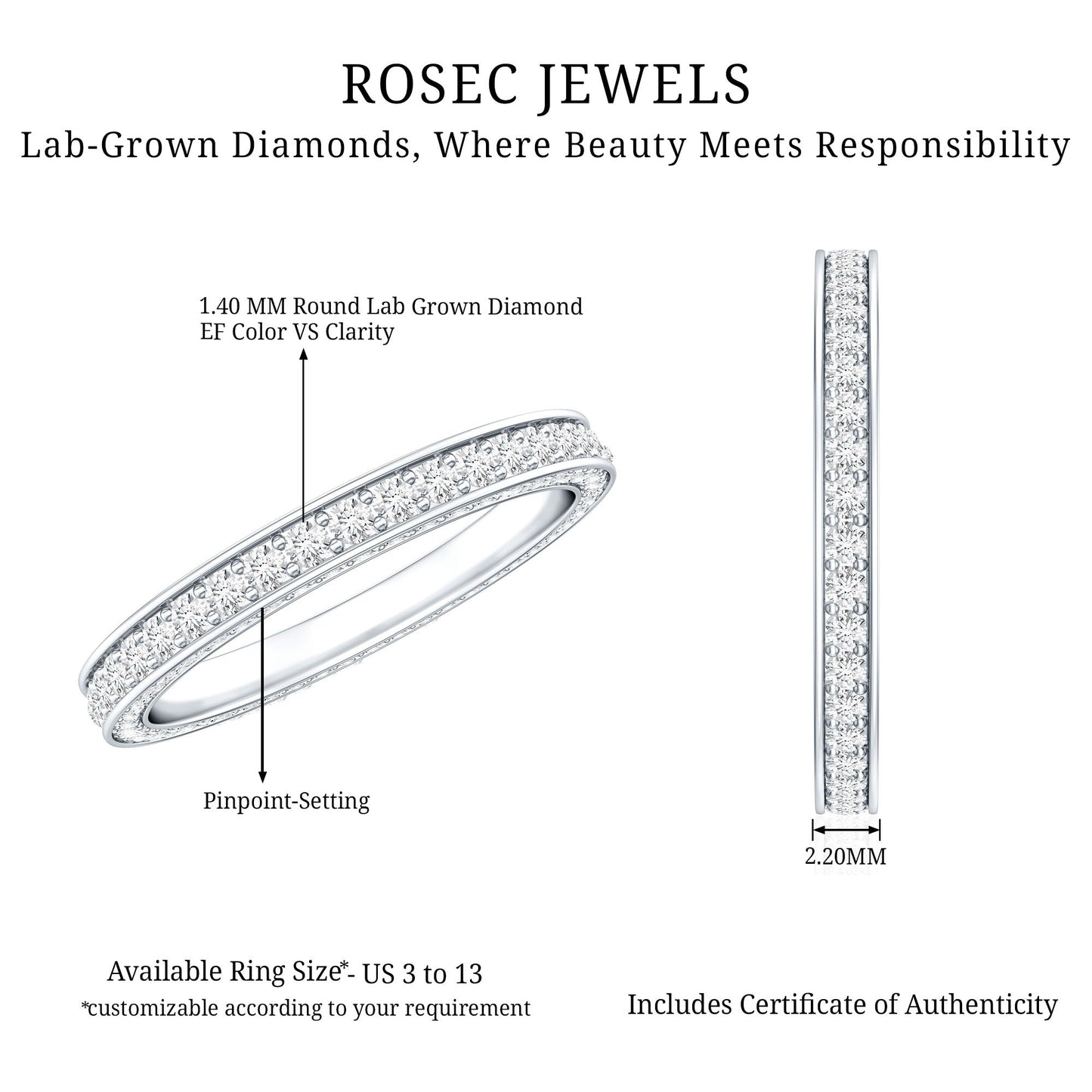 Certified Lab Created Diamond Wedding Bands for Women