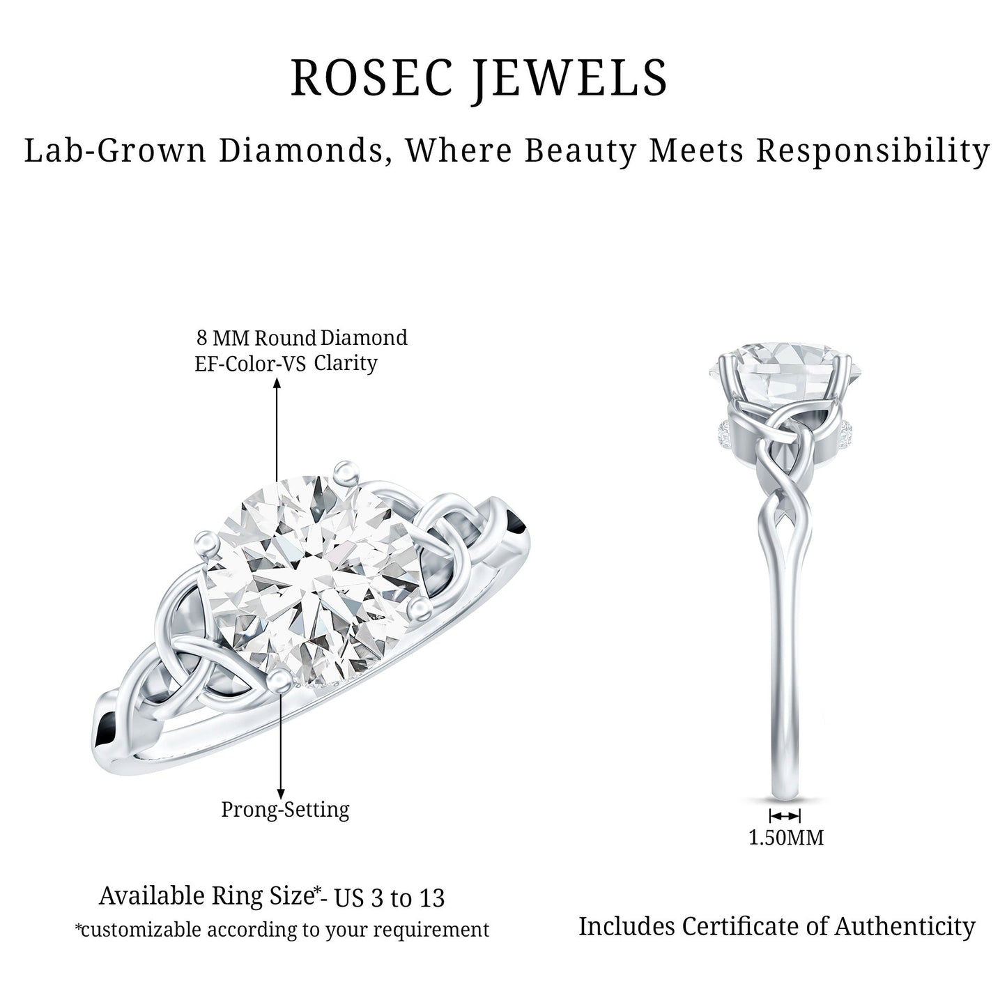 Certified Celtic Knot Lab Grown Diamond Round Engagement Ring