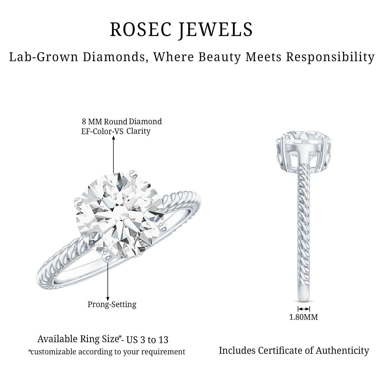 2 Carat Lab Grown Diamond Engagement Ring With Twisted Rope