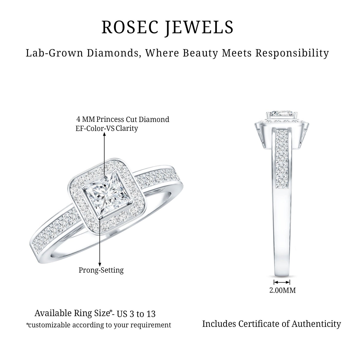 Lab Grown Diamond Princess Cut Engagement Ring with Halo
