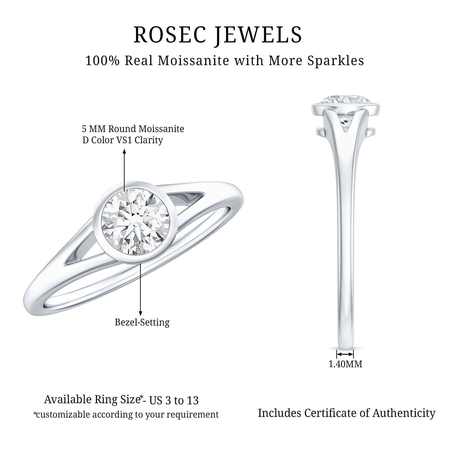 0.5 Carat Moissanite Solitaire Promise Ring in Split Shank
