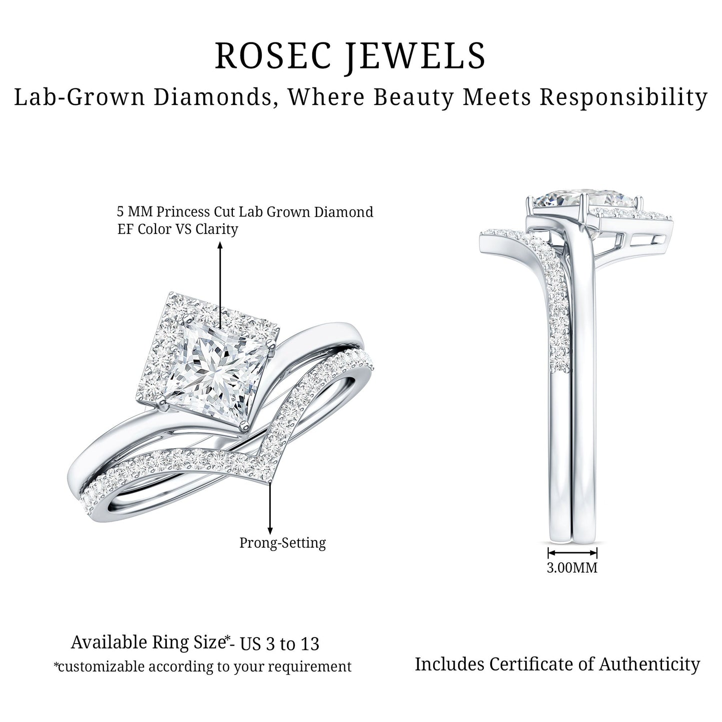 Lab Grown Diamond Princess Cut Engagement Ring With Ring Guard
