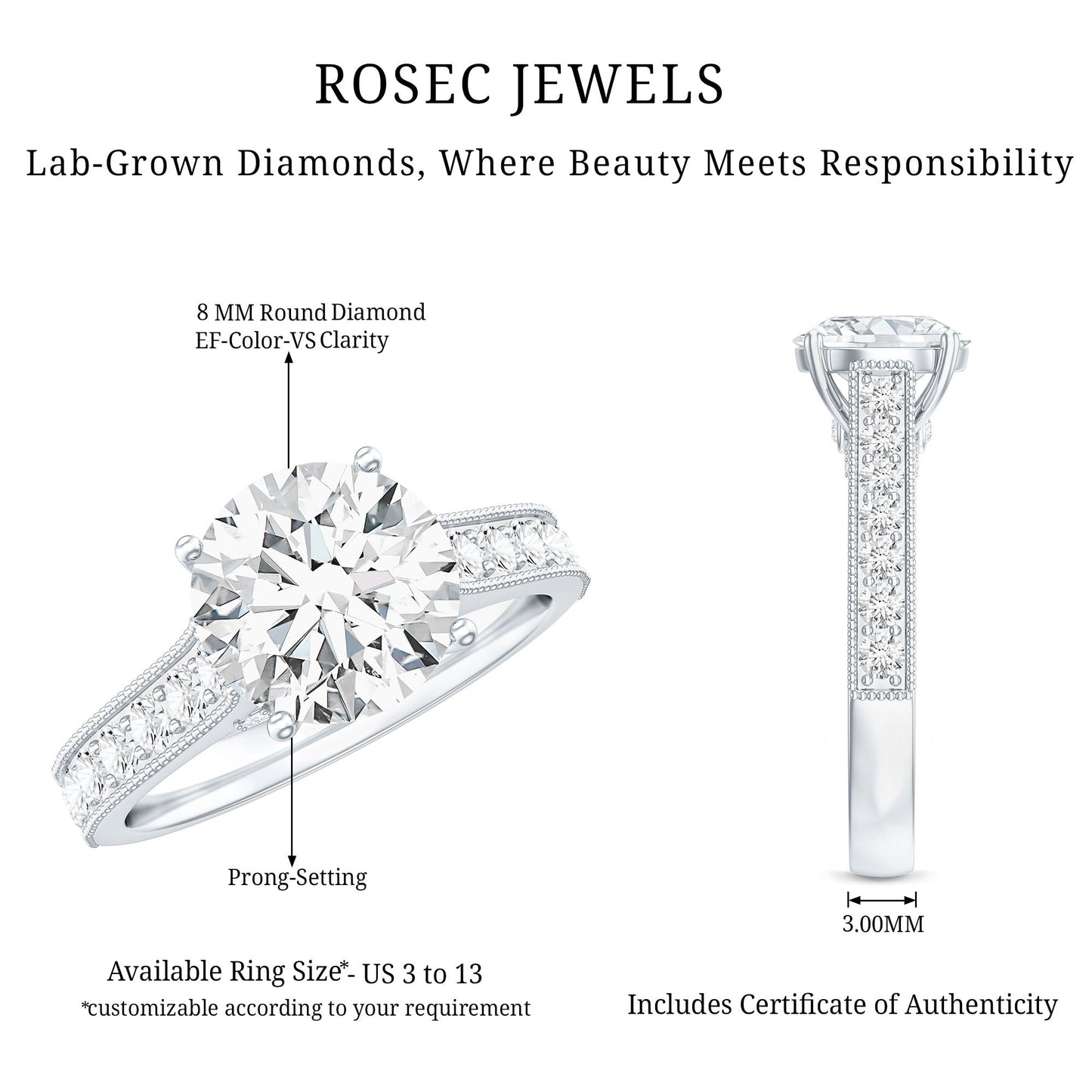 Certified Lab Grown Diamond 2 Carat Solitaire Engagement Ring
