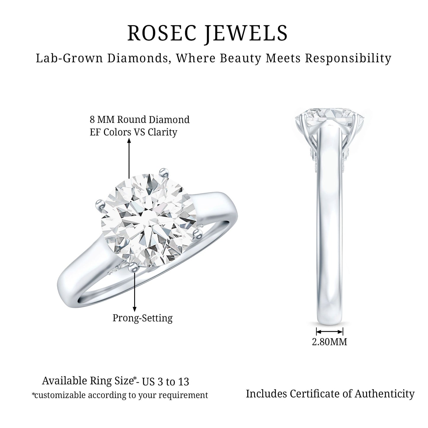 Brilliant Cut Lab Grown Diamond Classic Engagement Ring with Certificate