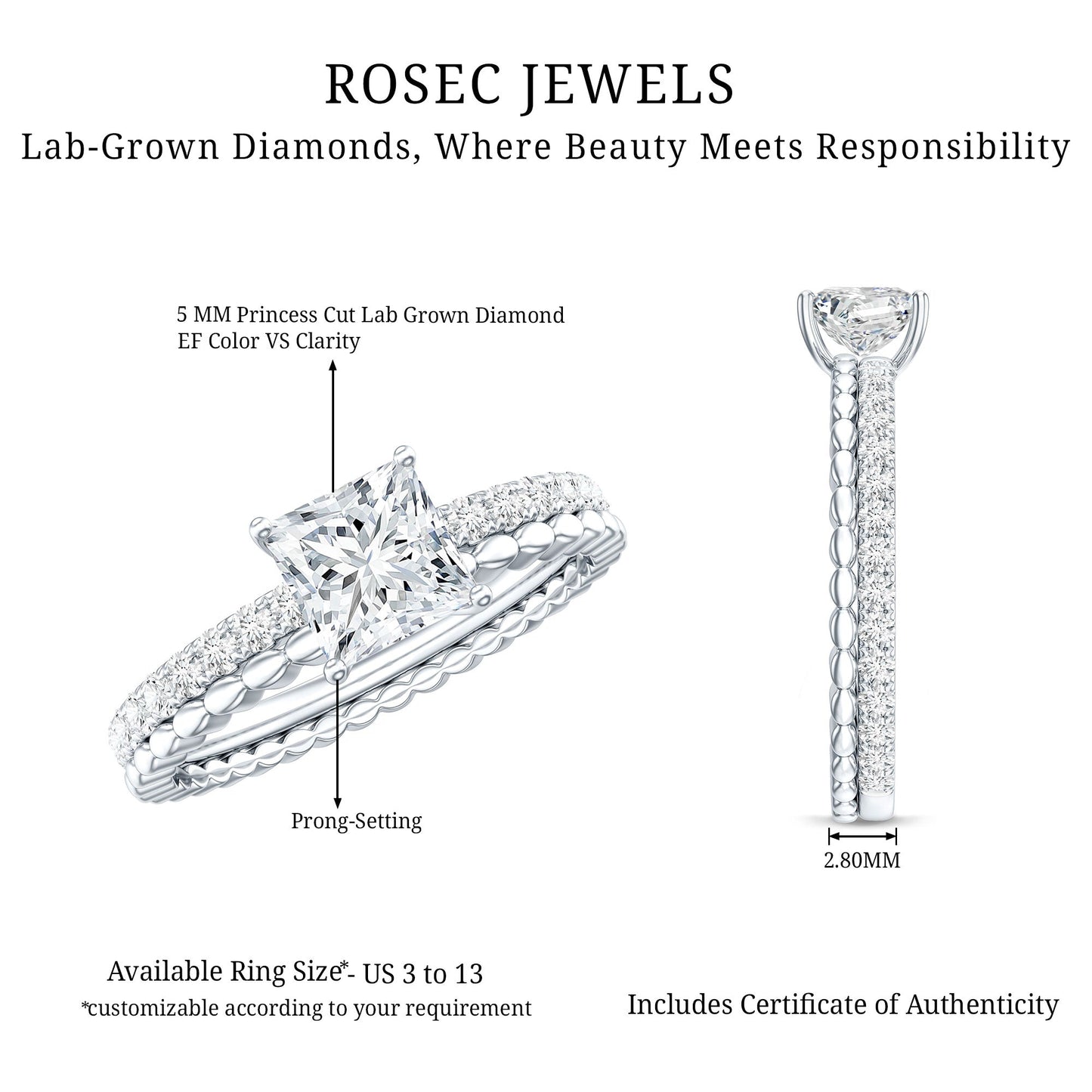 Princess Cut Lab Grown Diamond Promise Ring With Certificate